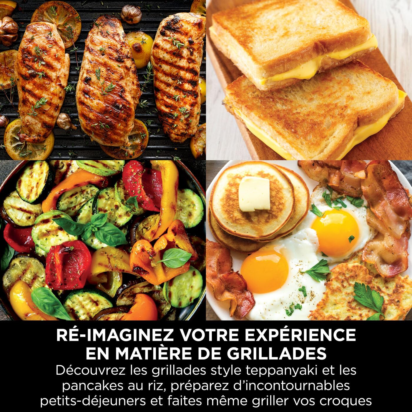Ninja Sizzle Grill électrique d'intérieur, plancha GR101EU | avec plaque grill antiadhésive, couvercle compatible lave-vaisselle, collecteur de graisse, et guide de recettes
