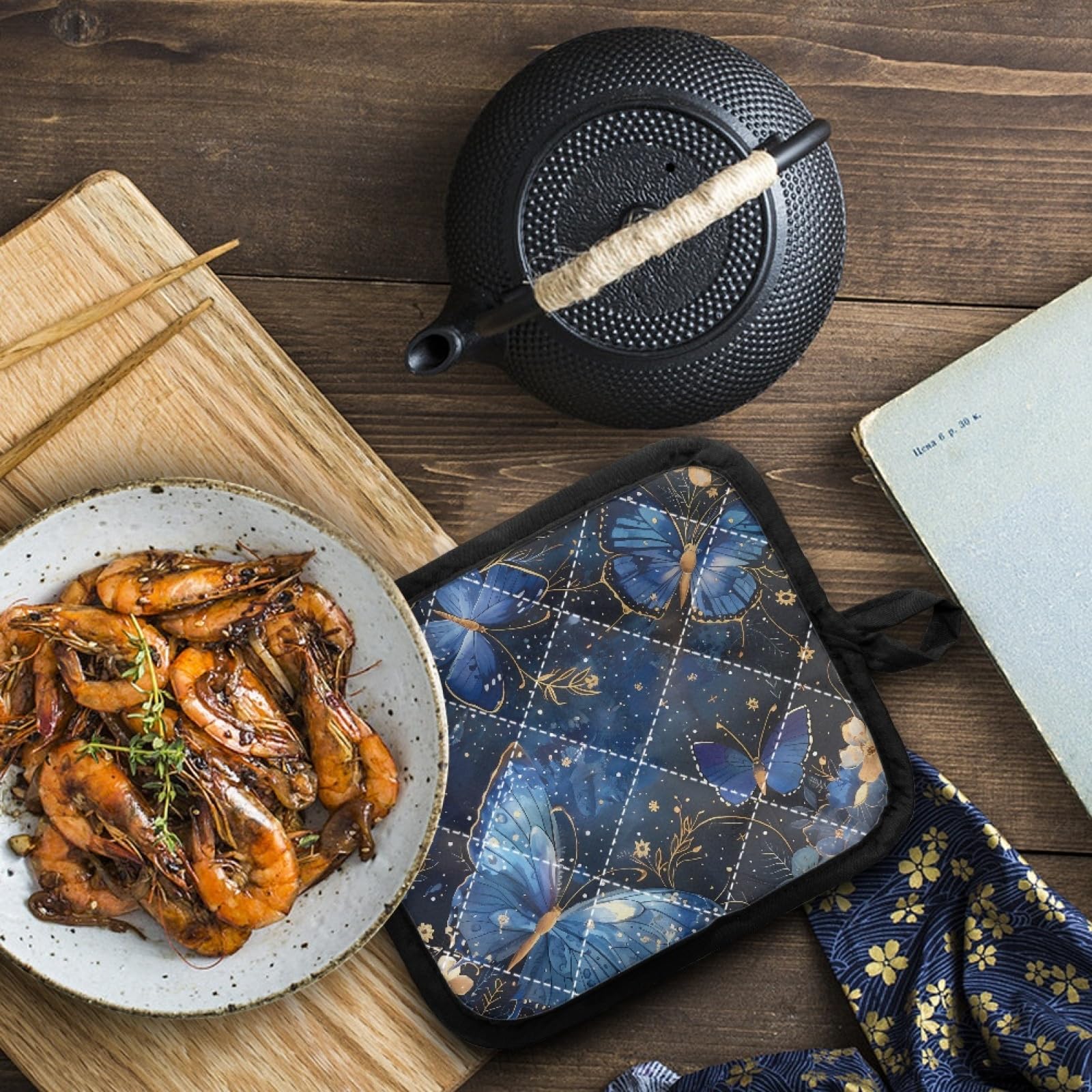 UNICEU Ofenhandschuhe & Topflappen-Set, 4-teilig – Hitzebeständig Bis 250°C, Rutschfest