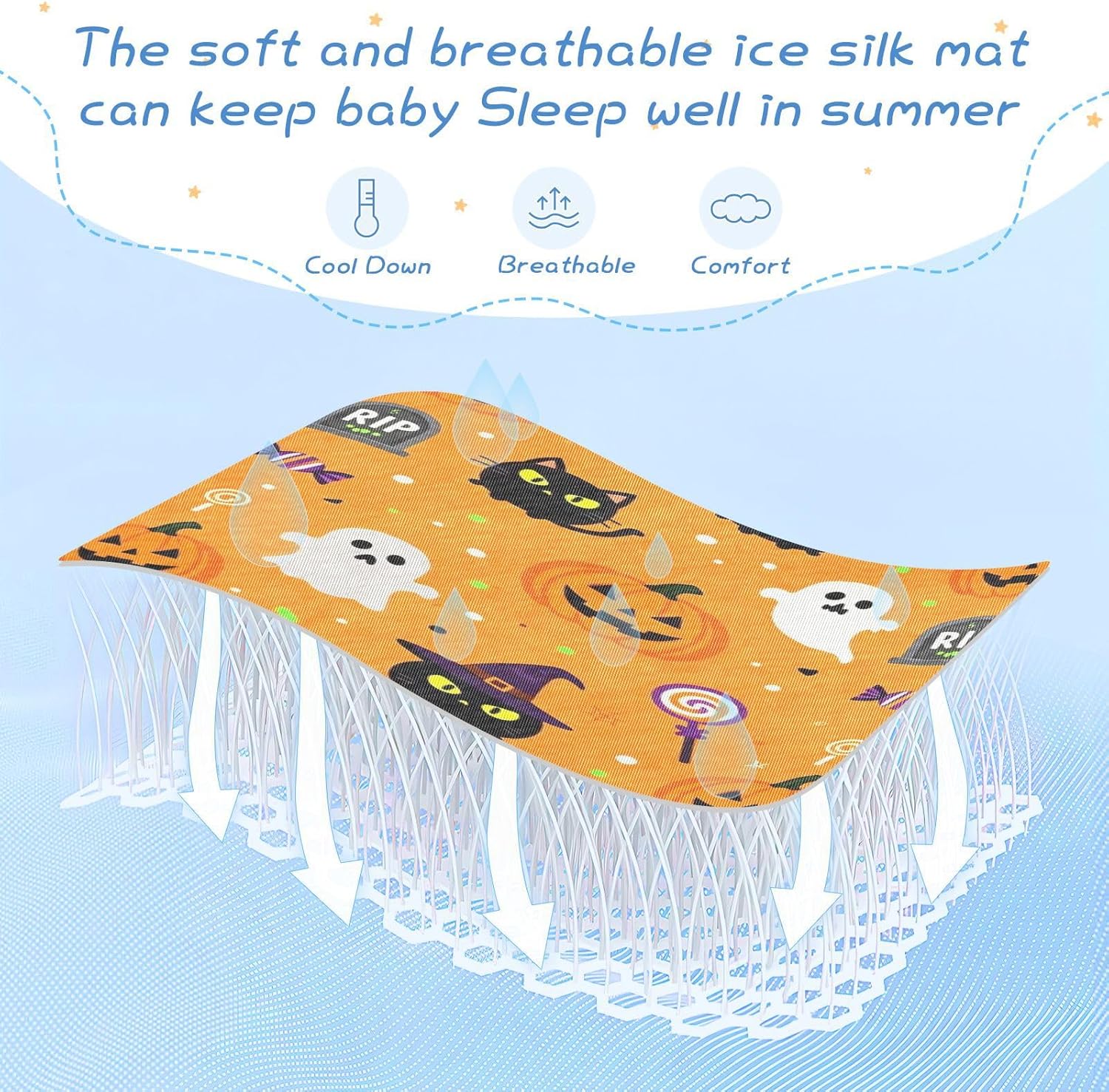 Cooling Baby Mattress pad 28" x 52" Breathable Halloween Pumpkin Ghosts Cat Orange Bed Pads for Baby&Toddler