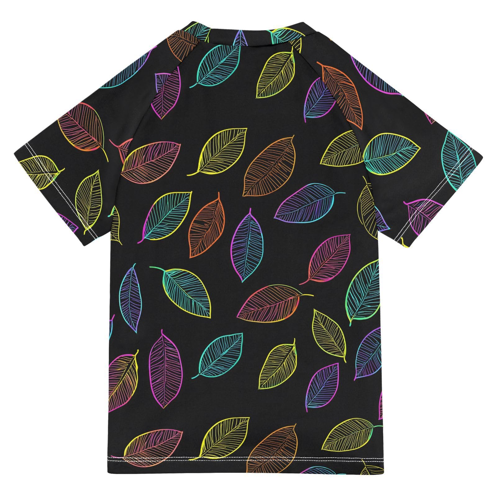 ALAZA Kids Rash Guard Toddler Swim Shirt Boy Girls Neon Leaves Print UPF 50+ Short Sleeve 4T