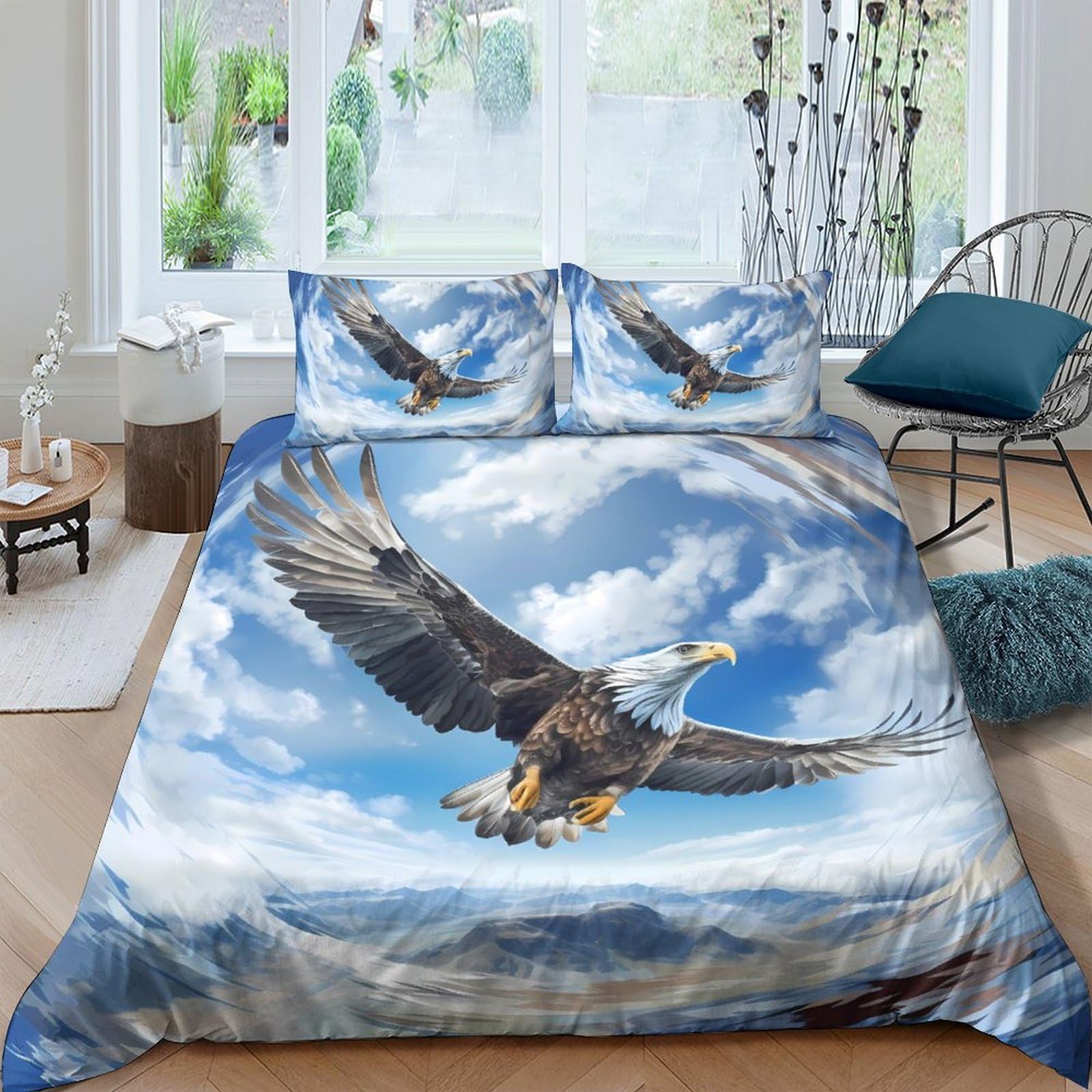 Ctjqhvkz Style-7 3D Printed Sky Eagle Fitted Sheet Microfiber Soft Bedroom Decor Mountain Mattress Cover For Home Dorm Room Single（135X200cm）