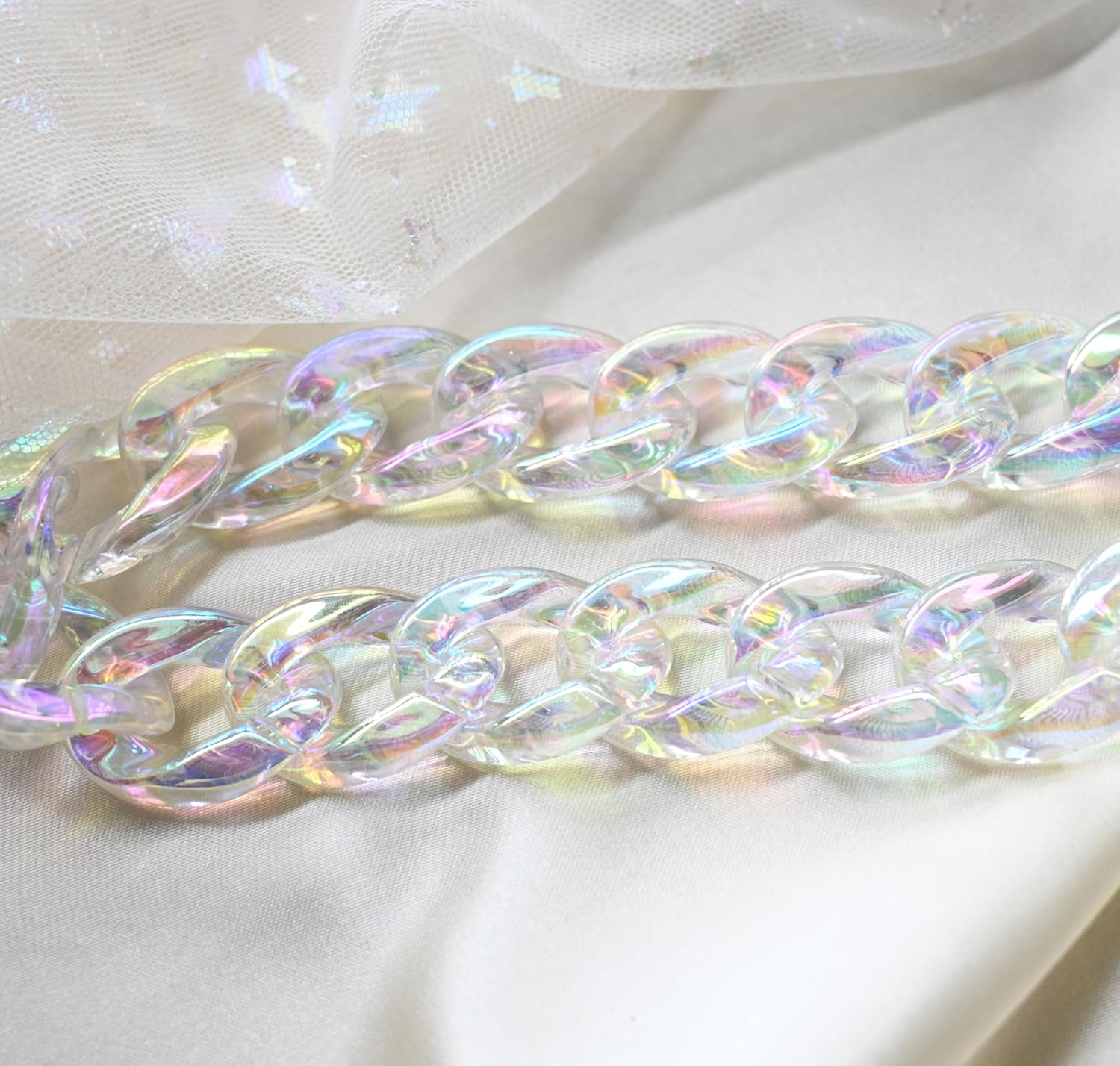 17.7"/45cm Acrylic Resin Chain Handles Bag Purse Detachable Decoration Chain with Buckles, Transparent Rainbow Color Multicolour - Image 6