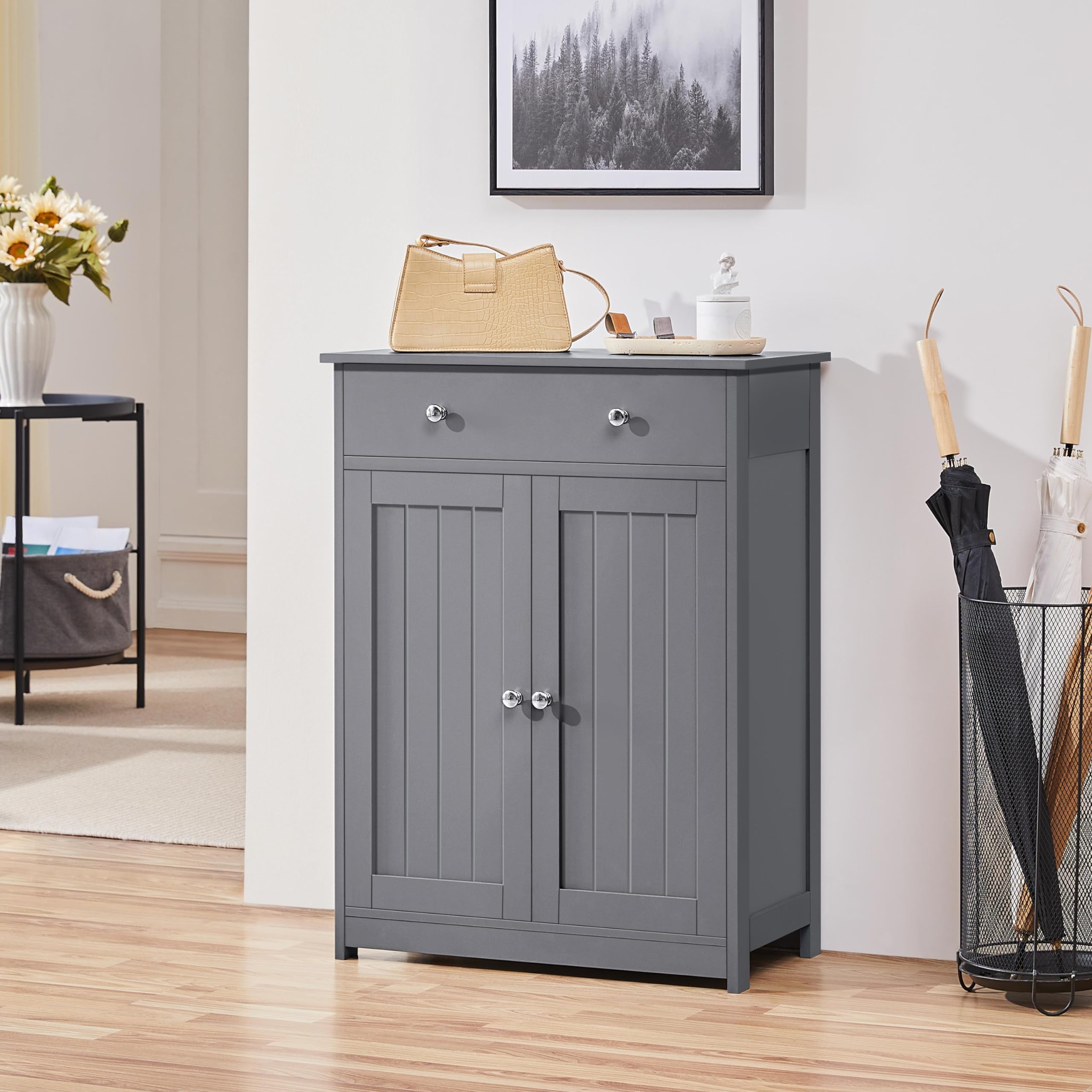 Yaheetech Badezimmerschrank Badschrank mit 2 Türen und Schublade Dunkelgrau – Bild 4