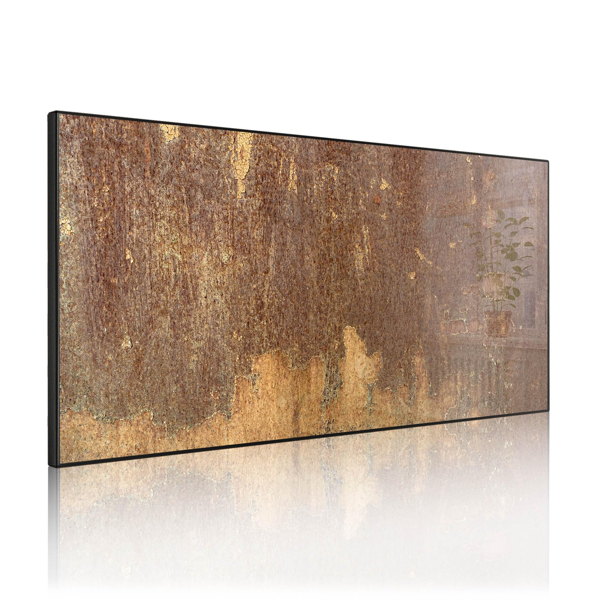 banjado Magnettafel Metall 78 x 37cm - beschreibbare Magnettafel - Metall Pinnwand als Memoboard - Magnetwand Küche, Büro, Kinderzimmer Schwarz inkl. 4 Magnete & Montageset - Motiv Rostige Patina
