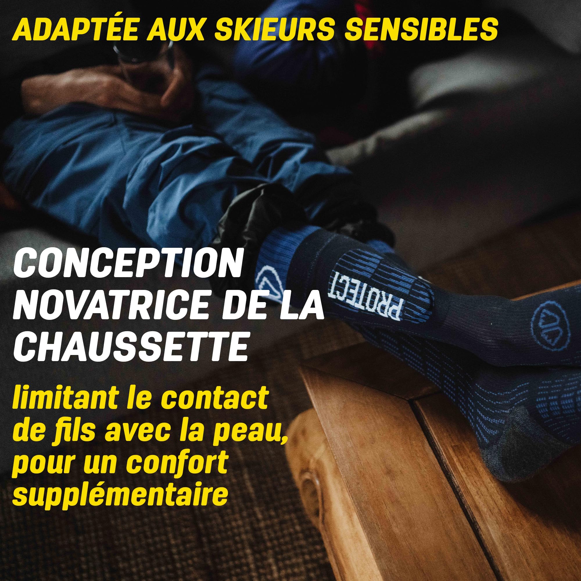Sidas Chaussettes de ski unisexes en laine mérinos pour temps froid Protection tibia Volume moyen
