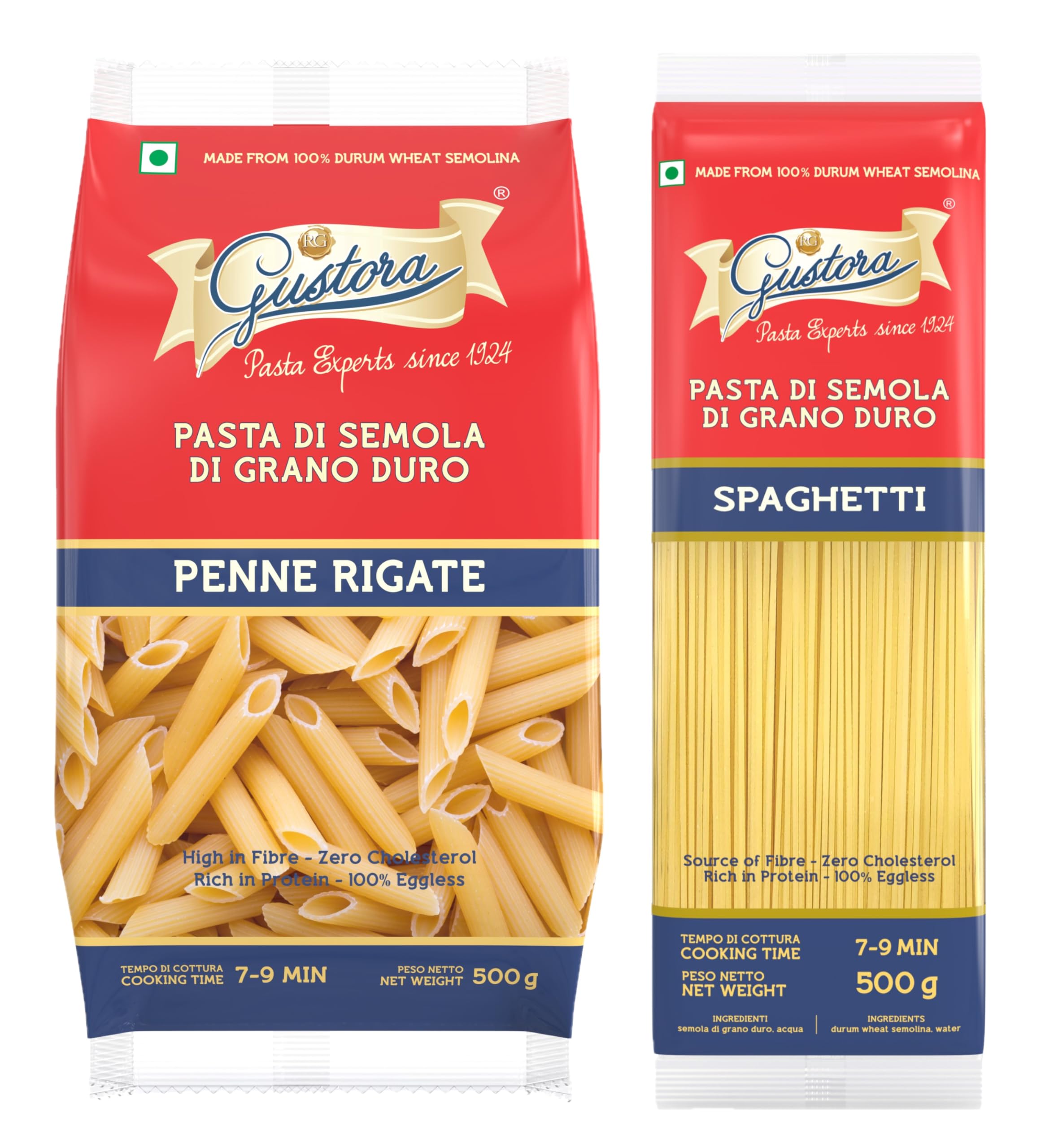 Gustora Combo Pack of Penne Rigate Pasta & Spaghetti Pasta, 1 KG I Italian Pasta Combo I Made of Durum Wheat Semolina I Vegetarian I Rich in Protein & Fibre I Cooking Time 10 Min (500g X 2) (B01L6VAT8Y) Amazon Price History, Amazon Price Tracker