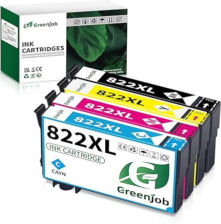 Greenjob 822XL Ink Cartridges Remanufactured Replacement for Epson 822XL Ink Cartridges Combo Pack 822 XL T822 T822XL for Workforce Pro WF-3820 WF-4820 WF-4830 WF-4833 WF-4834 Printer (BCMY, 4 Pack)