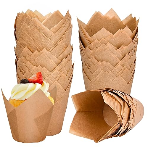 120 Counts Natural Tulip Cupcake Liners for Baking Cups, Food