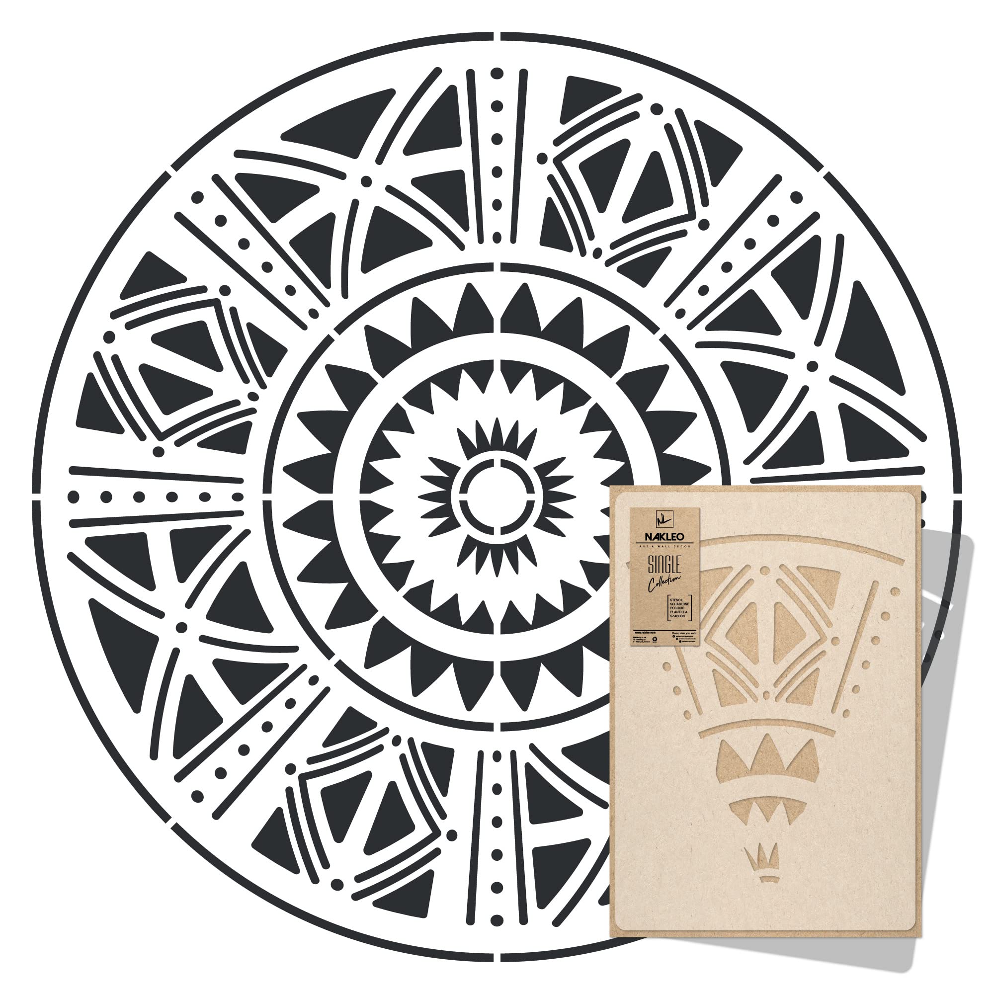 NAKLEO Mandala Painting Large Stencil Diameter 157 cm, African Ethnic Circle Mandala Geometric Ornament, Reusable Plastic Template DIY Art and Craft, Wall Floor Wood Fabric Furniture