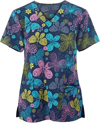 OIOLOYJM Printed Scrub Tops Women Short Sleeve V Neck Plus Size Scrubs for Womens Nursing Uniforms Shirts with Pockets