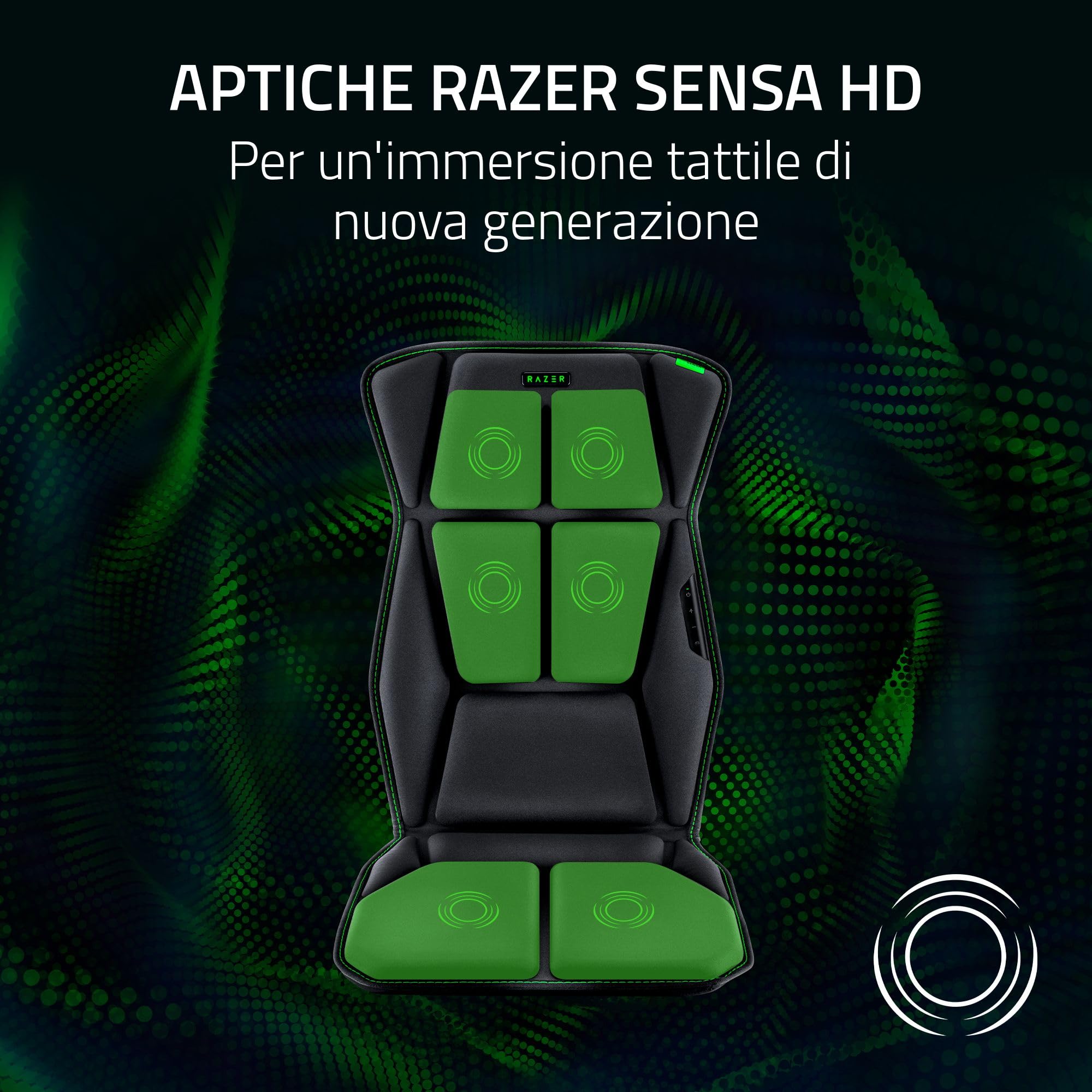 Razer Freyja - Cuscino da gioco con tecnologia aptica Sensa HD (HyperSpeed Wireless e Bluetooth, per sedie da gioco e da ufficio, equalizzazione aptica tramite Synapse) Nero