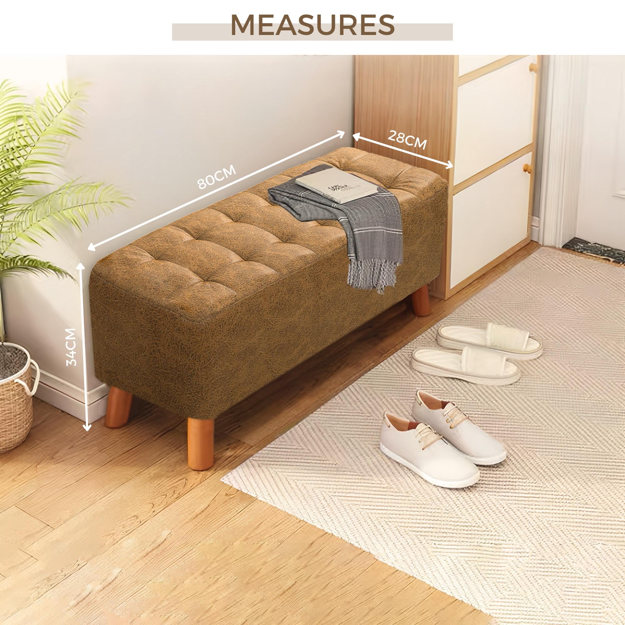 MAGIC SELECT 𝗕𝗮𝗻𝗰𝗼 𝗱𝗲 𝗧𝗼𝗰𝗮𝗱𝗼𝗿. Taburete Acolchado para Recibidor. Asiento Reposapiés para Hogar. Banqueta Tapizada con Patas Antideslizantes.80x34x28cm.