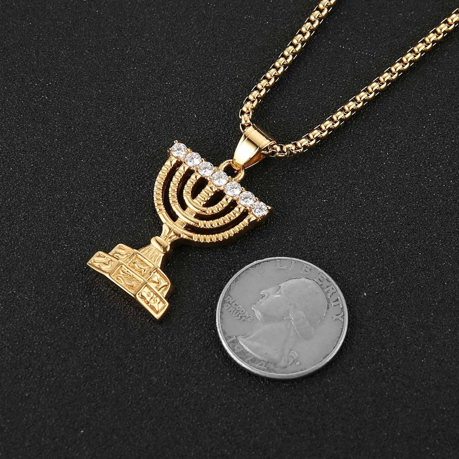 AsAlways Menorah 7 Branch Necklace Stainless Steel Gold Israel Menorah Pendant Jerusalem Temple Menorah Israel Hanukkah Jewelry Gift - Image 5