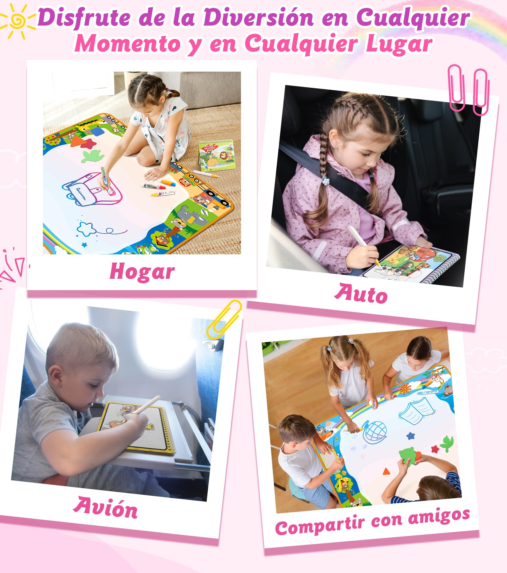 lenbest 100 x100cm Agua Dibujo Pintura, Estera de Dibujo de Agua, Alfombra Mágicas, 8 Plantilla de EVA, 5 Herramienta de Sello de Rodillo Especial, 3 Dolígrafo Niño, 1 Libro de Pintura al Agua