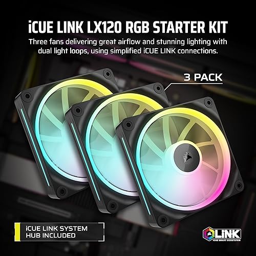 Miniatura 2 de CORSAIR iCUE Link LX120 RGB - Ventiladores PWM de 4.724 in (4.724 in) paquete triple - Bucles de luz duales - Incluye concentrador iCUE Link System