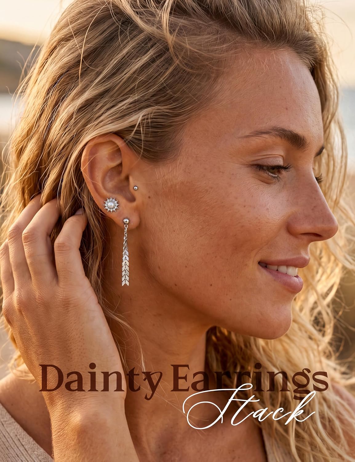 LOLIAS 𝟗𝟎𝐏𝐚𝐢𝐫𝐬 Stud Earrings Set for Women-Dainty Earrings Pack for Sensitive Ears-Hypoallergenic Earrings Stack Silver Flower Butterfly CZ Hoop Dangle Earrings Jewelry