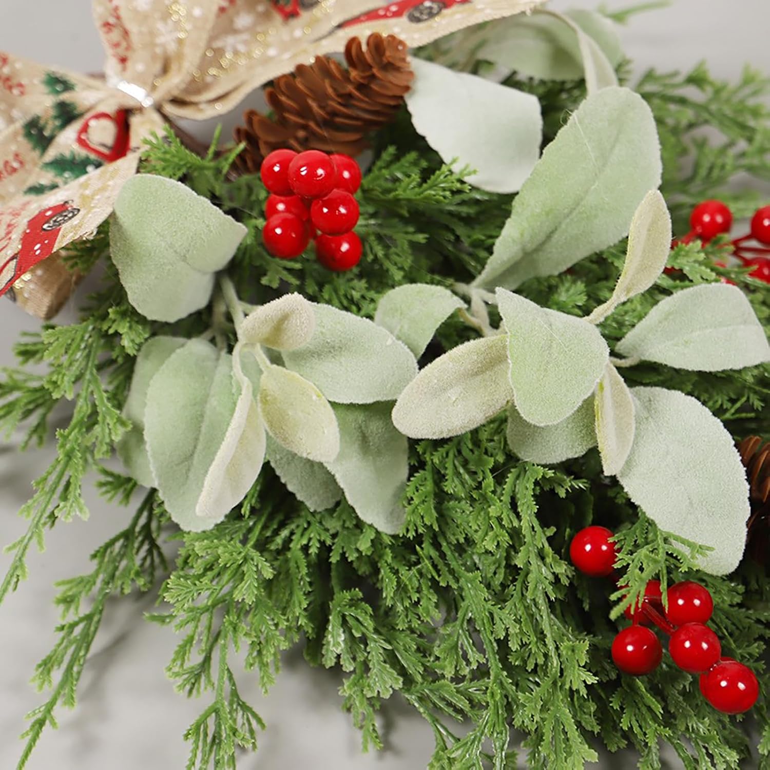 MINGZHE 19.7 in Fake Hanging Wreath, Artificial Hanging Wreath, Faux PRabbitleaf Cypress Leaf Hanging Greenery Wreath for Wall Home Indoor Outdoor Decor