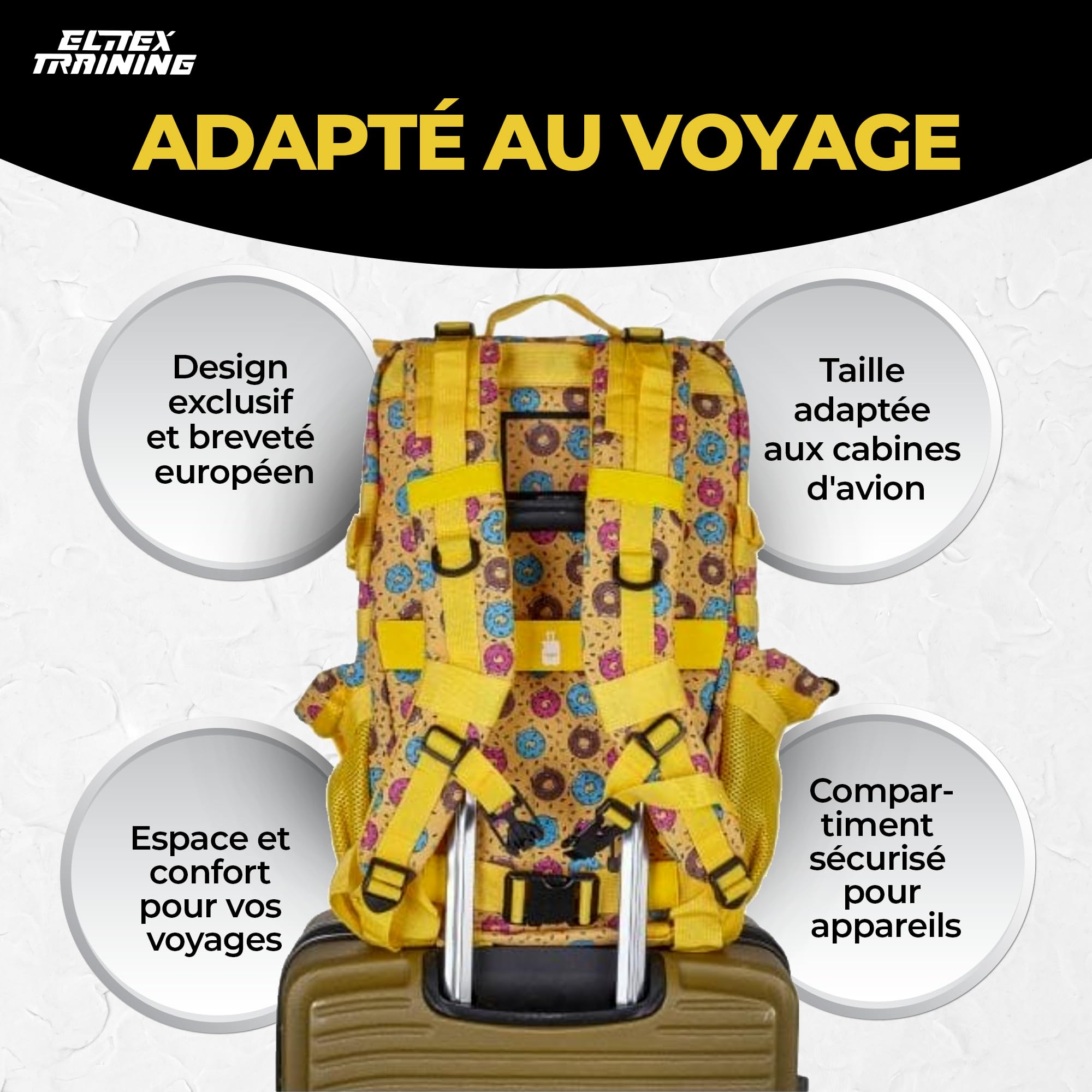 ELITRAINX Elitex Training 45L Sac à dos tactique militaire USA imperméable pour sport, avion de cabine, entraînement croisé, sport de plein air et gym portable, jaune, 45 Litros, Tactique