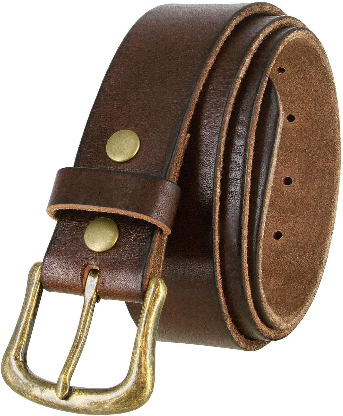 Belts.com Genuine Full Grain One-Piece 100% Leather Belt With Polished Solid Brass Buckle 1-1/2"(38mm) Wide