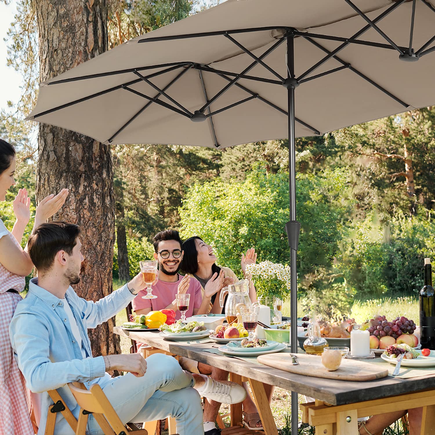 Sekey Doppelsonnenschirm mit Kurbel, UPF 50+ Sonnenschutz, XXL Garten-Sonnenschirm fur Terrasse, Balkon,Strand
