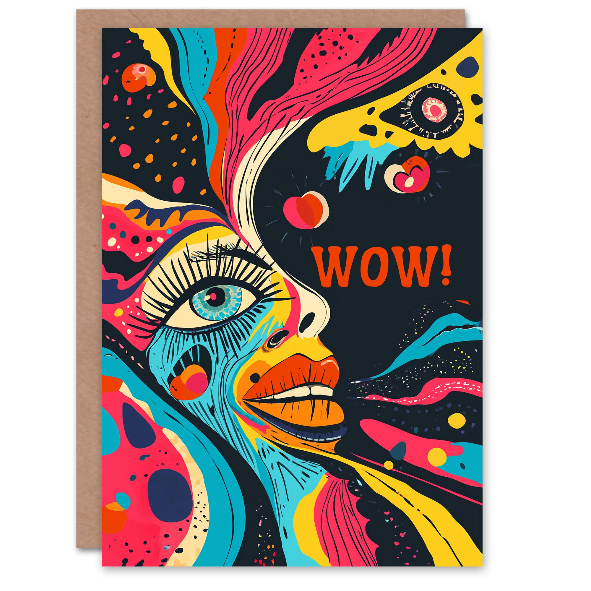 Artery8 Congratulations Card Wow Trippy Colourful Face Artwork Quirky Magic Psychedelic For Him Her Man Woman Girl Boy Wife Husband Greeting Card