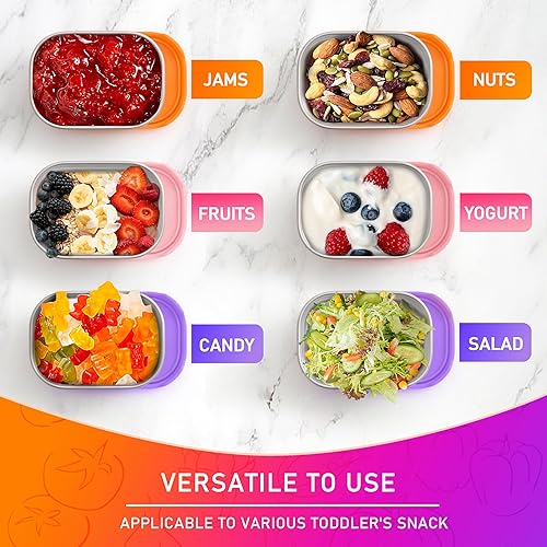 Miniatura 5 de HaWare Recipientes de acero inoxidable de 8 onzas para niños pequeños y niños, recipientes de almacenamiento de alimentos a prueba de fugas con