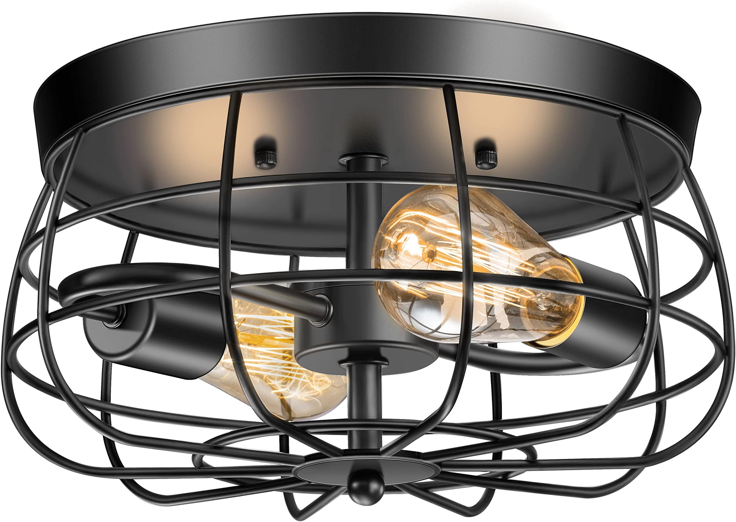SIHANJUN Vintage Industrial Style Rustic Farmhouse Ceiling Light Semi Flush Mount Fixture Black ...