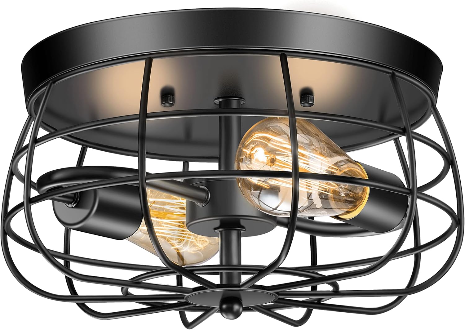 Lomoky 2-Light Farmhouse Ceiling Light - Industrial Black Metal Cage Flush Mount for Kitchen, Bedroom, Living Room, Hallway