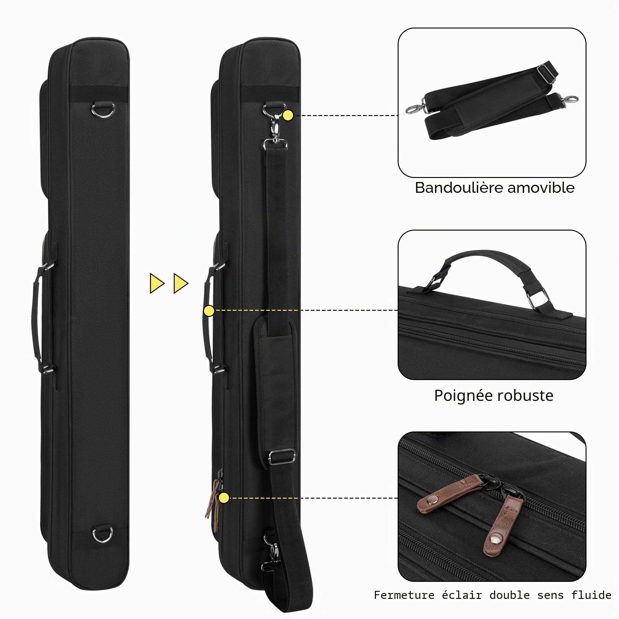 Rexmica Étui de Transport pour Queue de Billard avec poignée et bandoulière Amovible, avec Poche Avant pour Accessoires