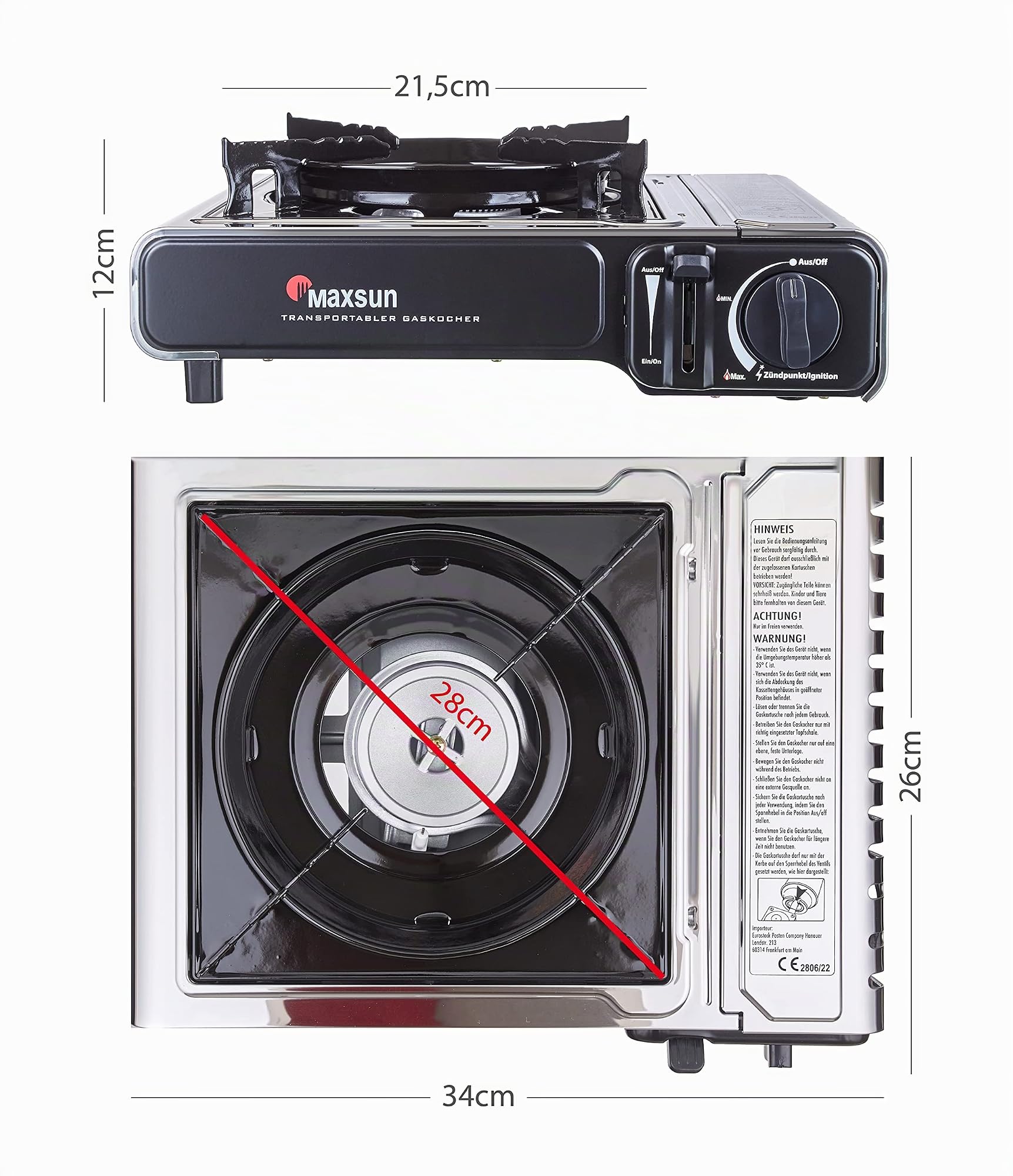 Maxsun | MaXimum Edelstahl Premium Gaskocher Set | tragbarer Campingkocher | Gaskartuschen Kocher (Kocher + 16 Kartuschen)