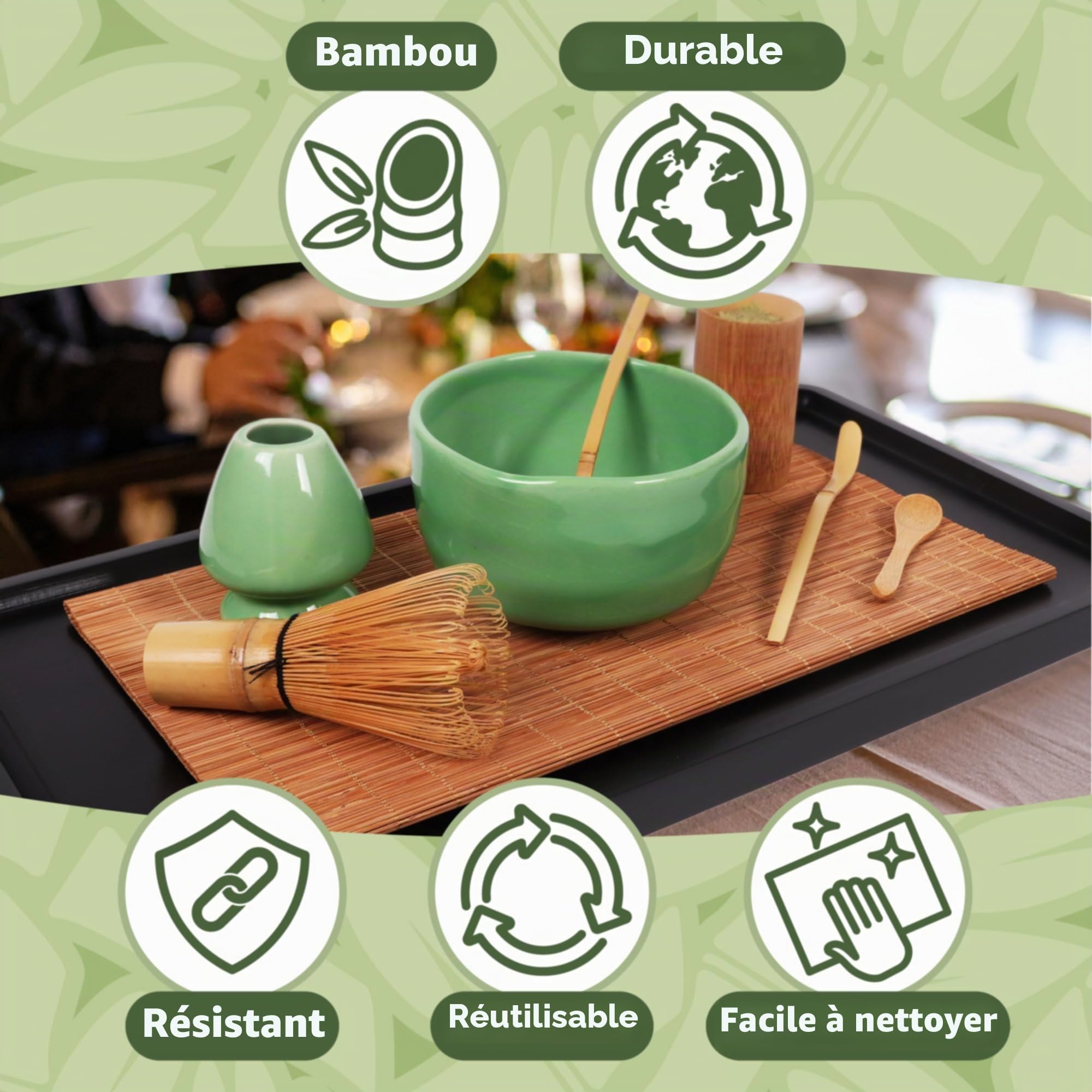 BambooMN Lot de 8 Sets de Table en Bambou pour sushis Marron 45,7 x 33 cm