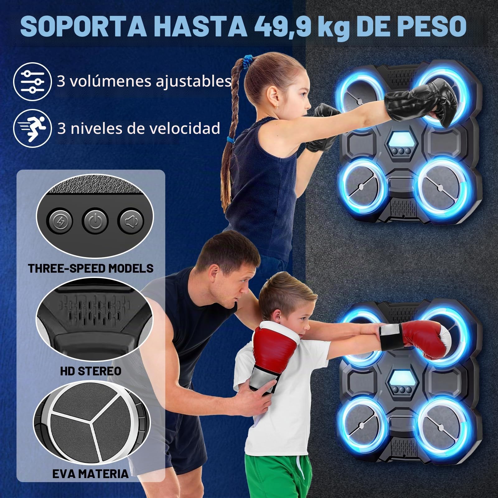 xinrongda Máquina De Boxeo Musical con Guantes De Boxeo, Boxeo Pared con Musica Entrenamiento En Casa Inteligente con Iluminación Led, Luces Al Ritmo De La Música Apto Adultos y Jovenes