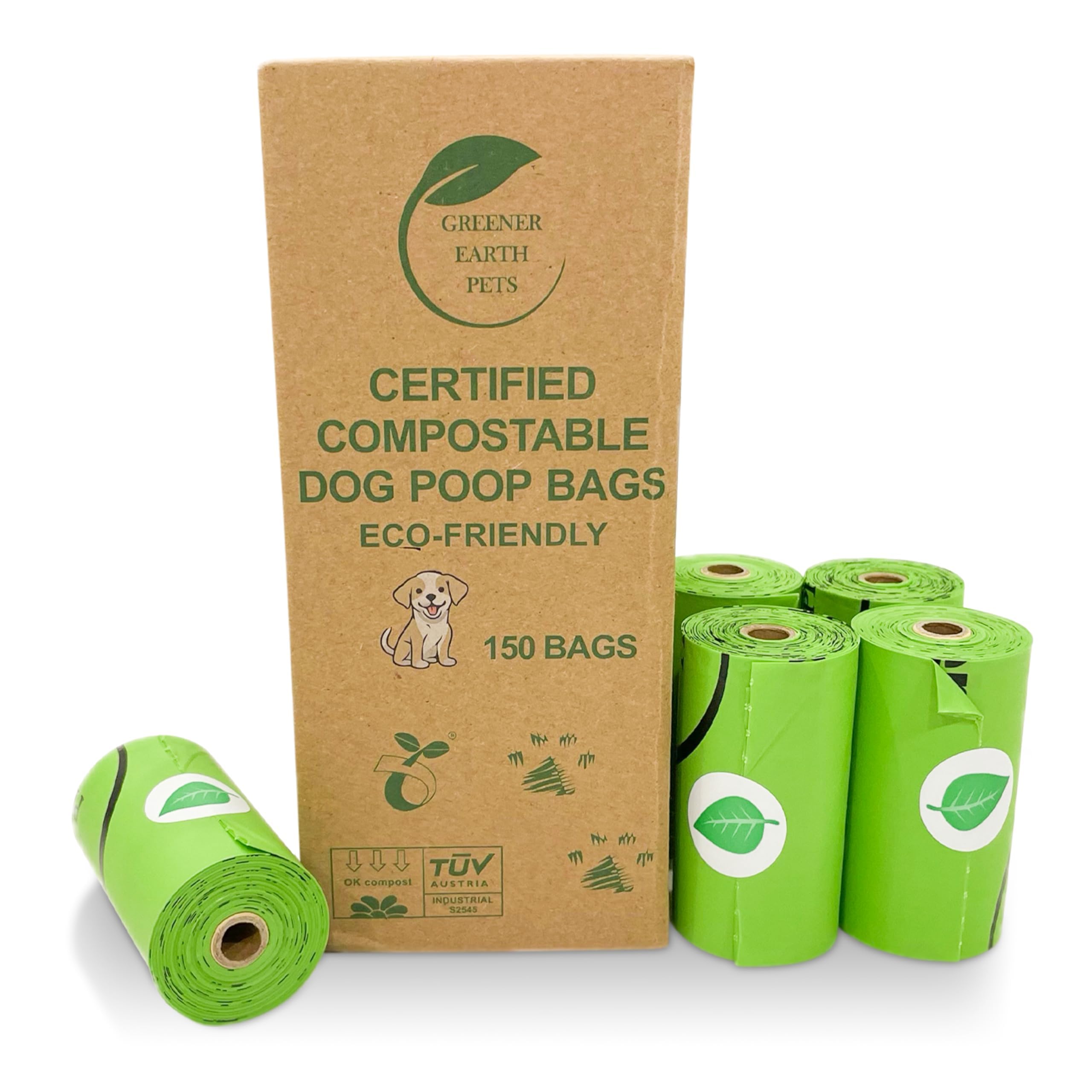 100% Certified Compostable Dog Poop Bags, Plant Based. Biodegradable Waste Bags, Unscented Extra Strong.150 count.10 rolls. 13x9