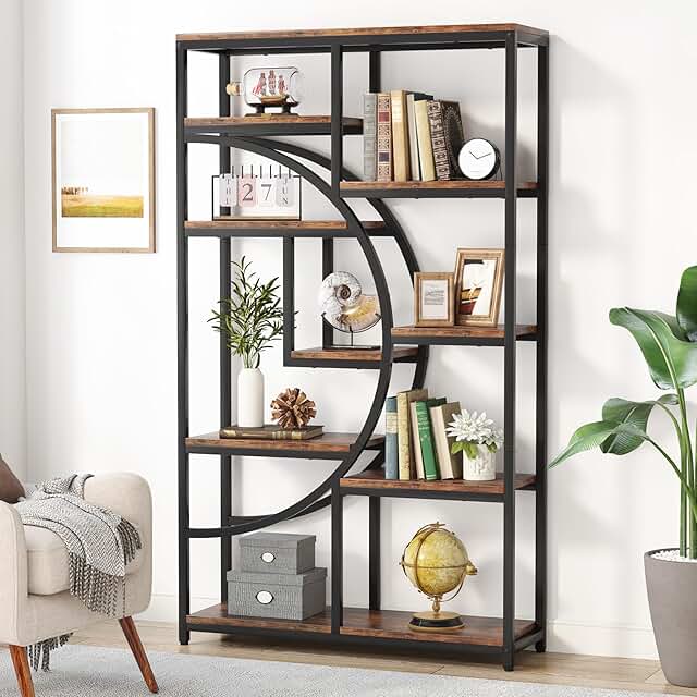 Tribesigns Bookshelf, Industrial 5 Tier Etagere Bookcase, Freestanding T...