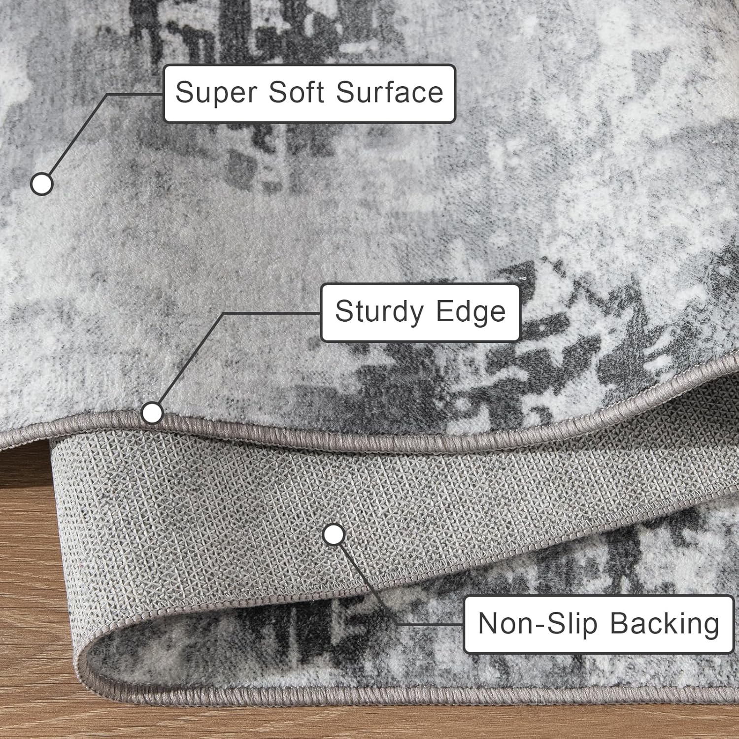 Kelarea Washable Runner Rug, 2x6 Grey Kitchen Rugs Runner with Rubber Backing, Abstract Non-Slip Carpet Runners for Hallways, Kitchen, Bedroom, Laundry, Entrance