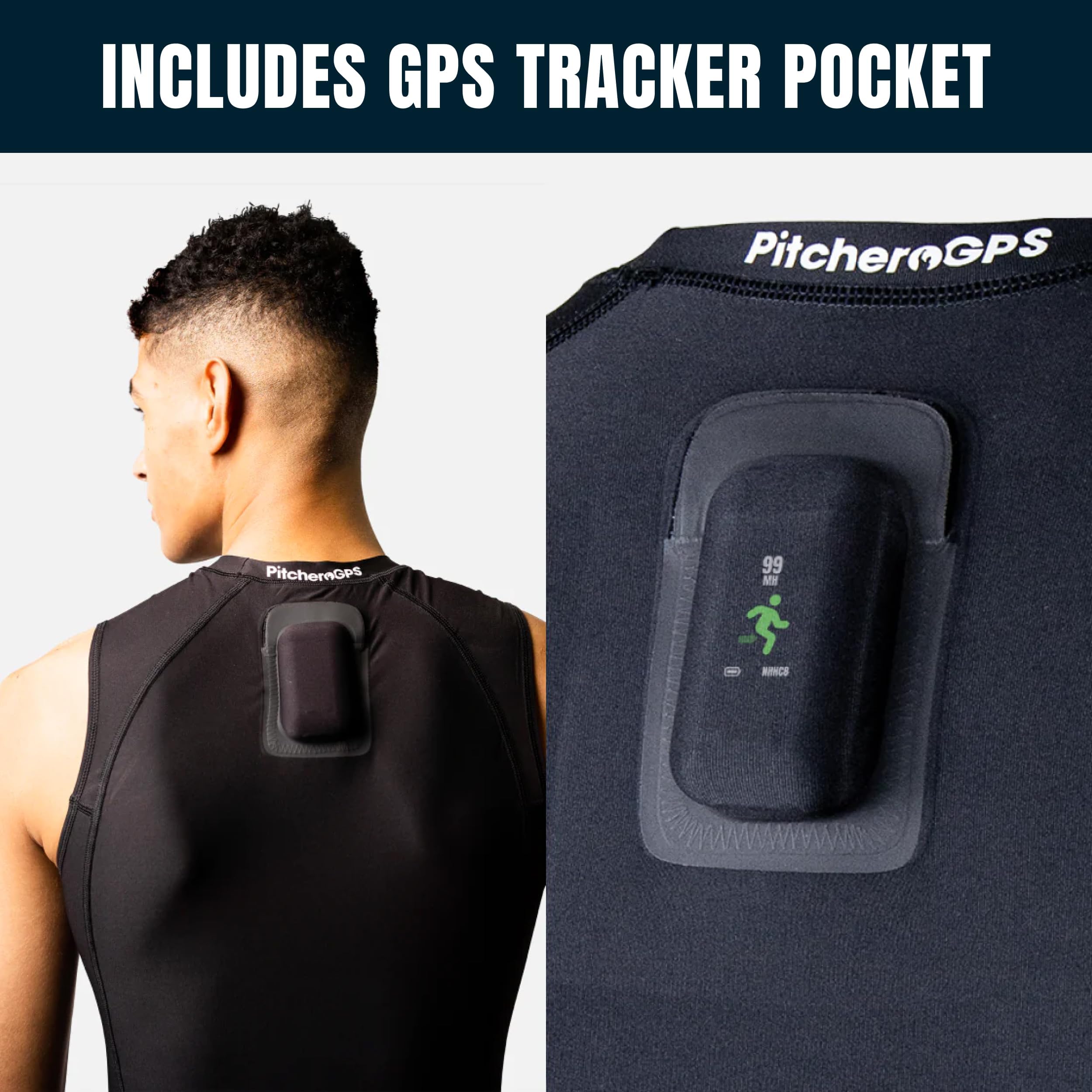 Ärmellose Kompressions-Basisschicht – GPS-Tracker-Tasche – Erwachsene – feuchtigkeitsableitendes, atmungsaktives Gewebe – Teamsport, Fußball, Rugby, Hockey