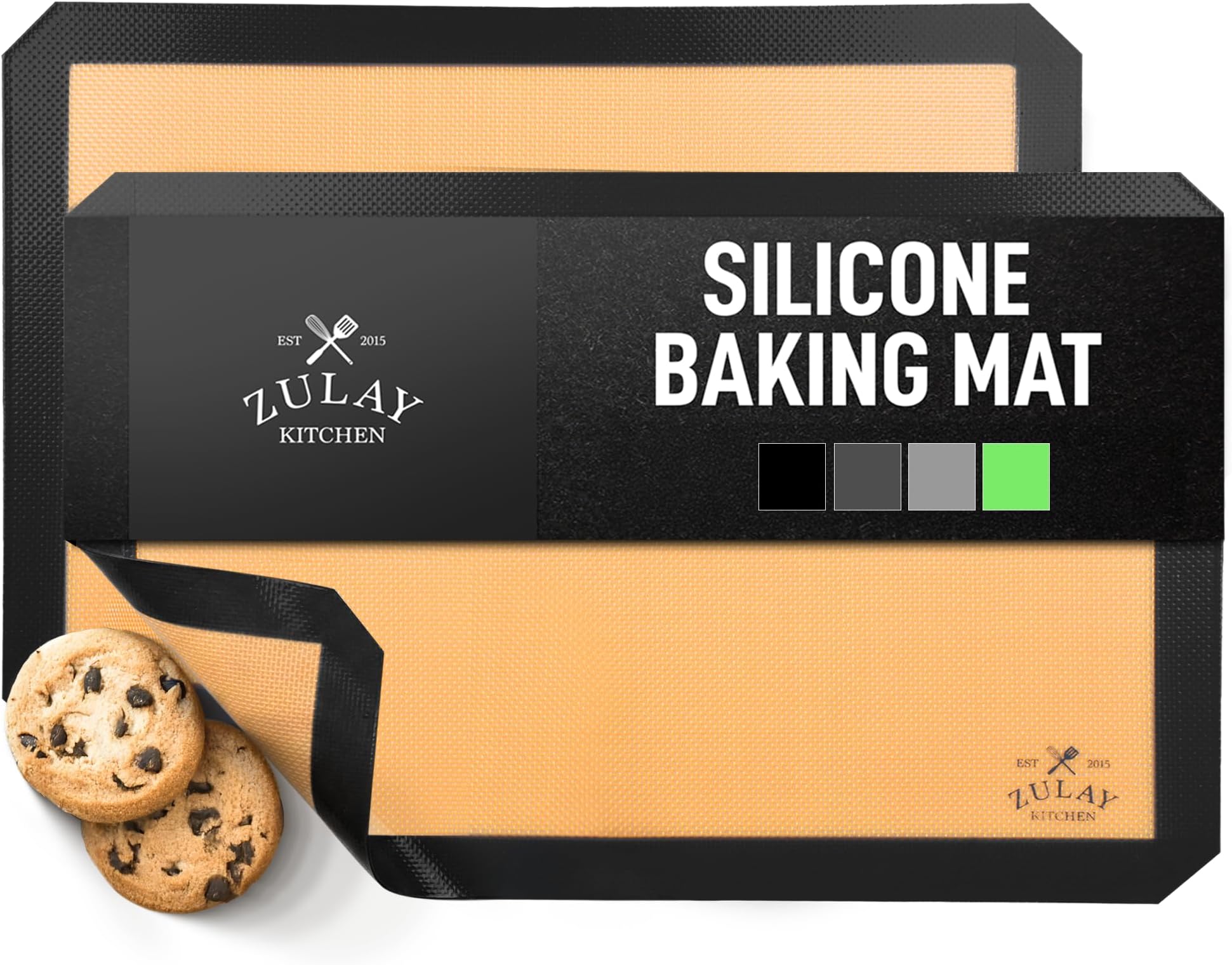 Zulay Kitchen Silicone Baking Mat 2-Pack (16.5"x11.6") – Reusable Nonstick Silicone Baking Sheets for Oven, Pastry, Cookies & More – Easy to Clean, Heat Resistant (Black)