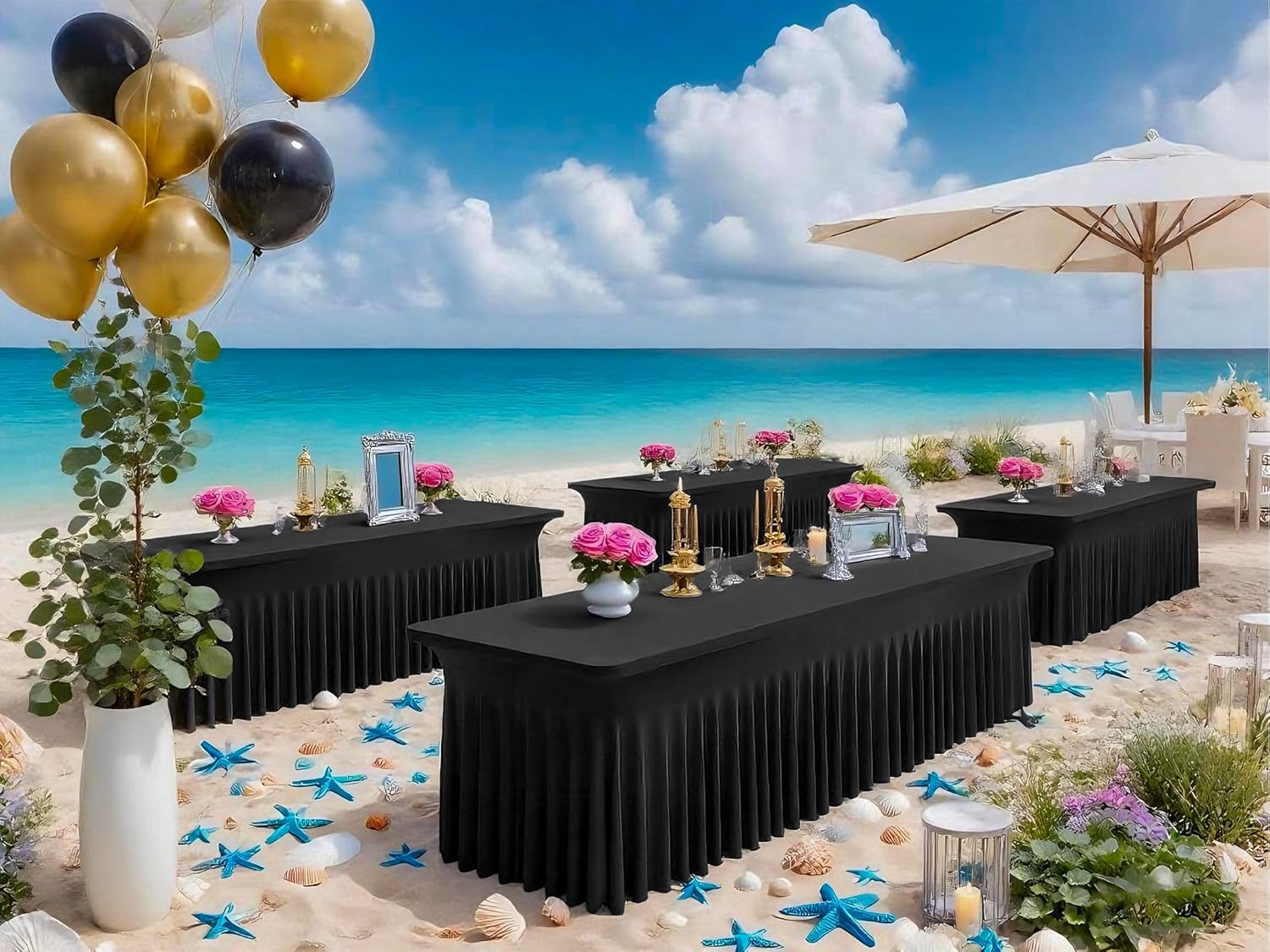 6 Packs Black Spandex Table Clothes for 6 Foot Rectangle Tables, Wrinkle Resistant Fitted Tables Cover, Washable Stretch Table Skirts for Weddings Parties Banquet Birthday Festival