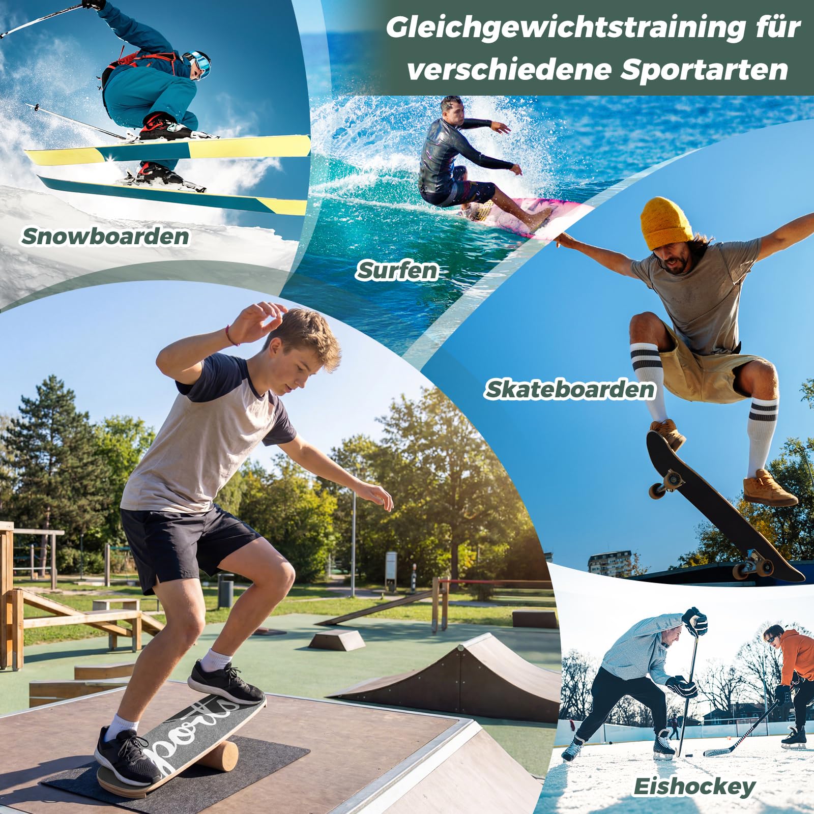 COSTWAY Balance Board, 17 mm Wackelbrett mit 10 cm Korkrolle & Filzmatte, Surfboard aus Birkenholz bis 100 kg belastbar, Balancierbrett mit rutschfester Oberfläche für Kinder, Erwachsene
