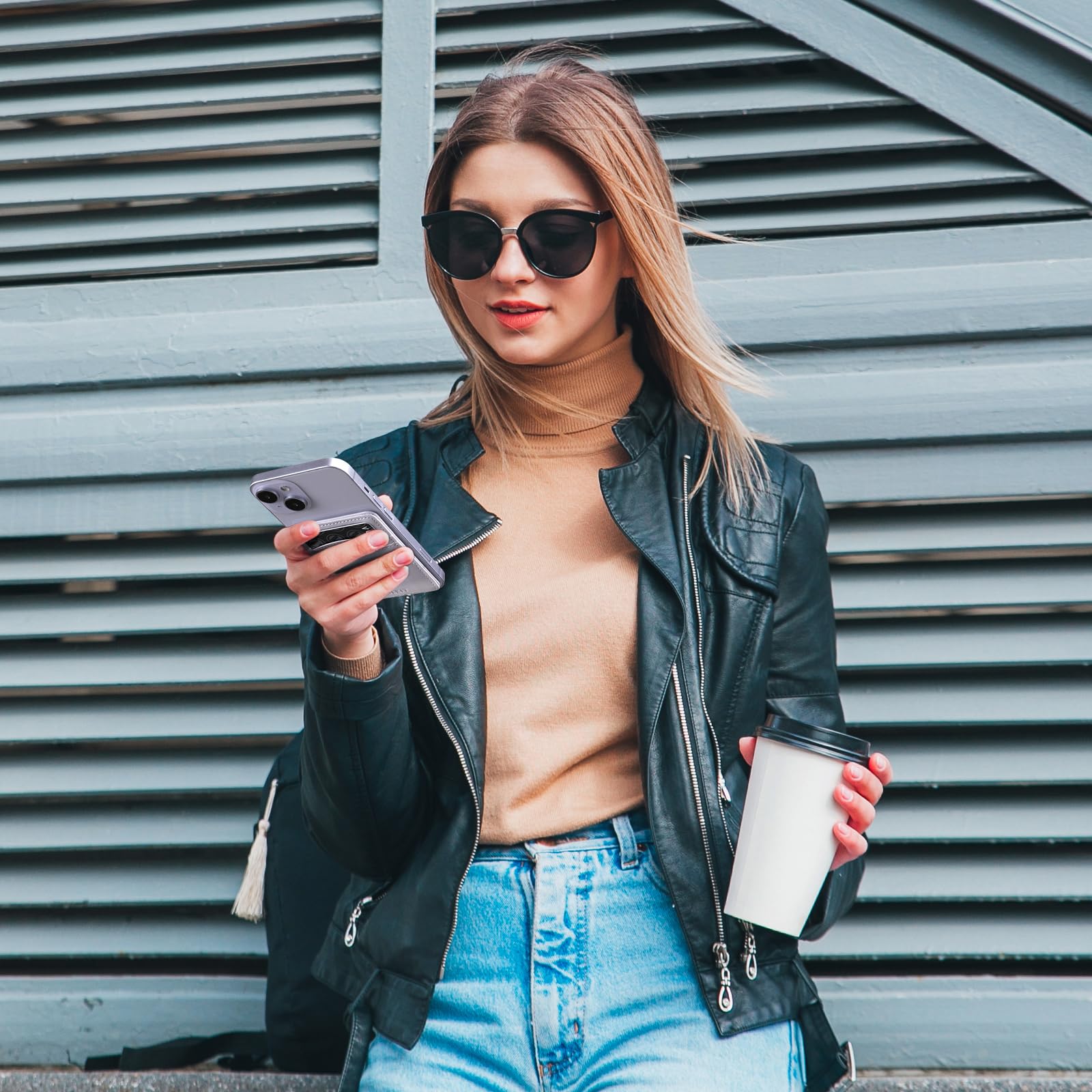 VULKIT Magnetischer Kartenhalter für Handy, dünn, aus Leder, für Damen, Kreditkartenetui mit RFID-Blockierung, Magsafe, Lila, Klassisch