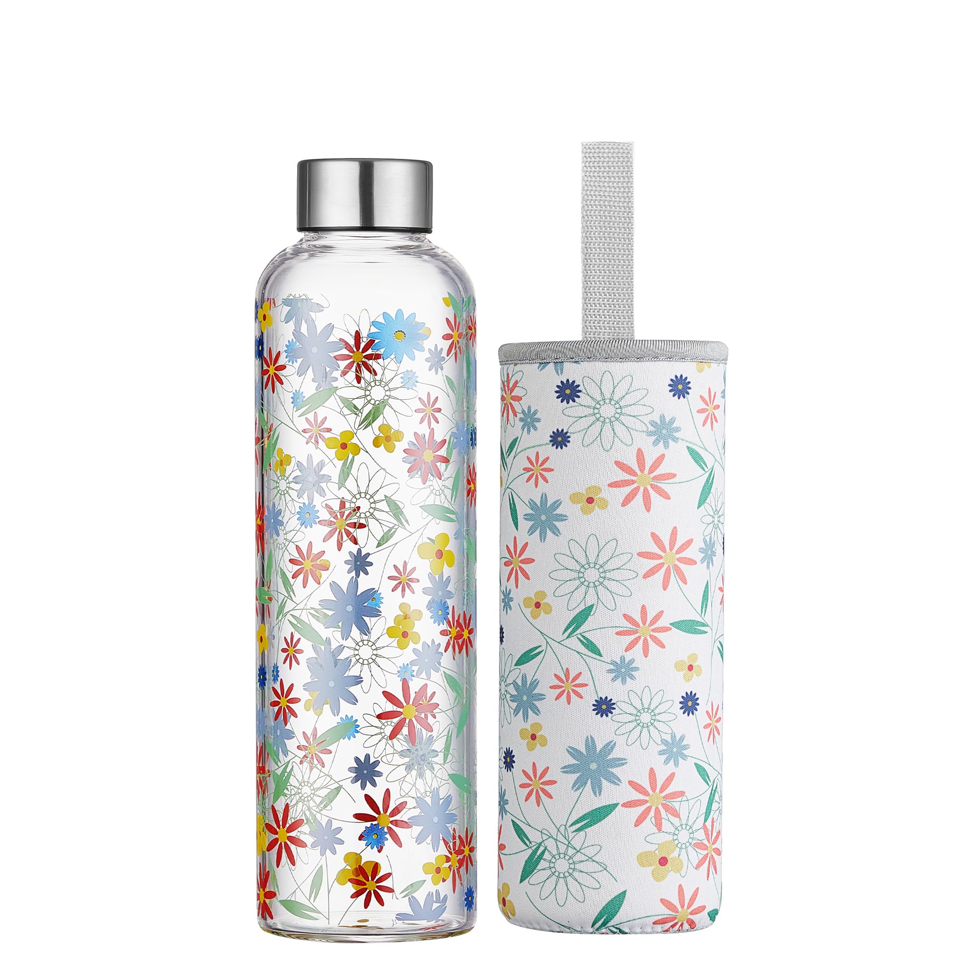 Autsel 500ml Glasflasche Trinkflasche Glas Sport Borosilikat Glass Bottle Wasser Flasche mit Neopren-Hülle mit Auslaufsichere Abdeckung