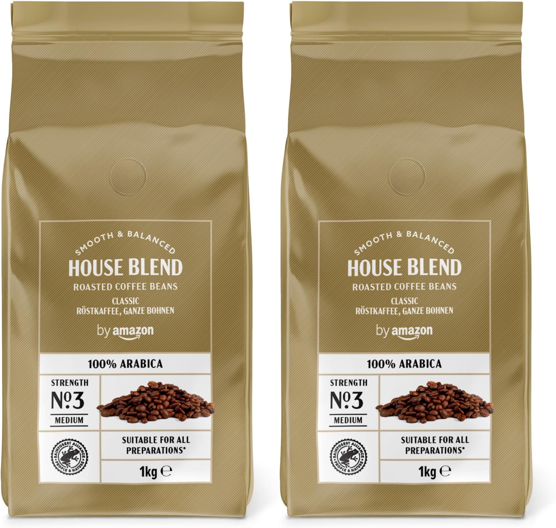 House Blend Coffee Beans, Medium Roast, 2kg (2 Packs of 1kg), Rainforest Alliance Certified