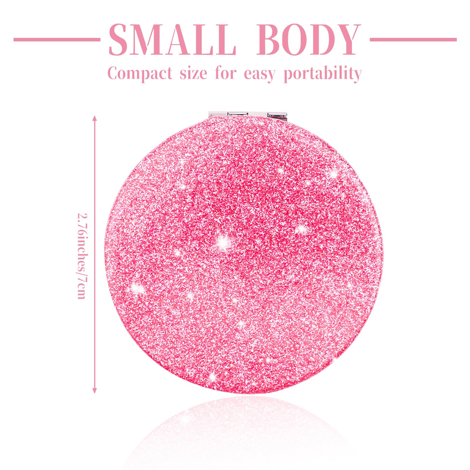 Dimeho Cosmetic Compact Mirror Folding Glitter Round Mini Makeup Mirror Portable Bling Magnifying Vanity Mirror Cute Travel Double Sided Mirror for Women Purse Handbag Wallet Home Office