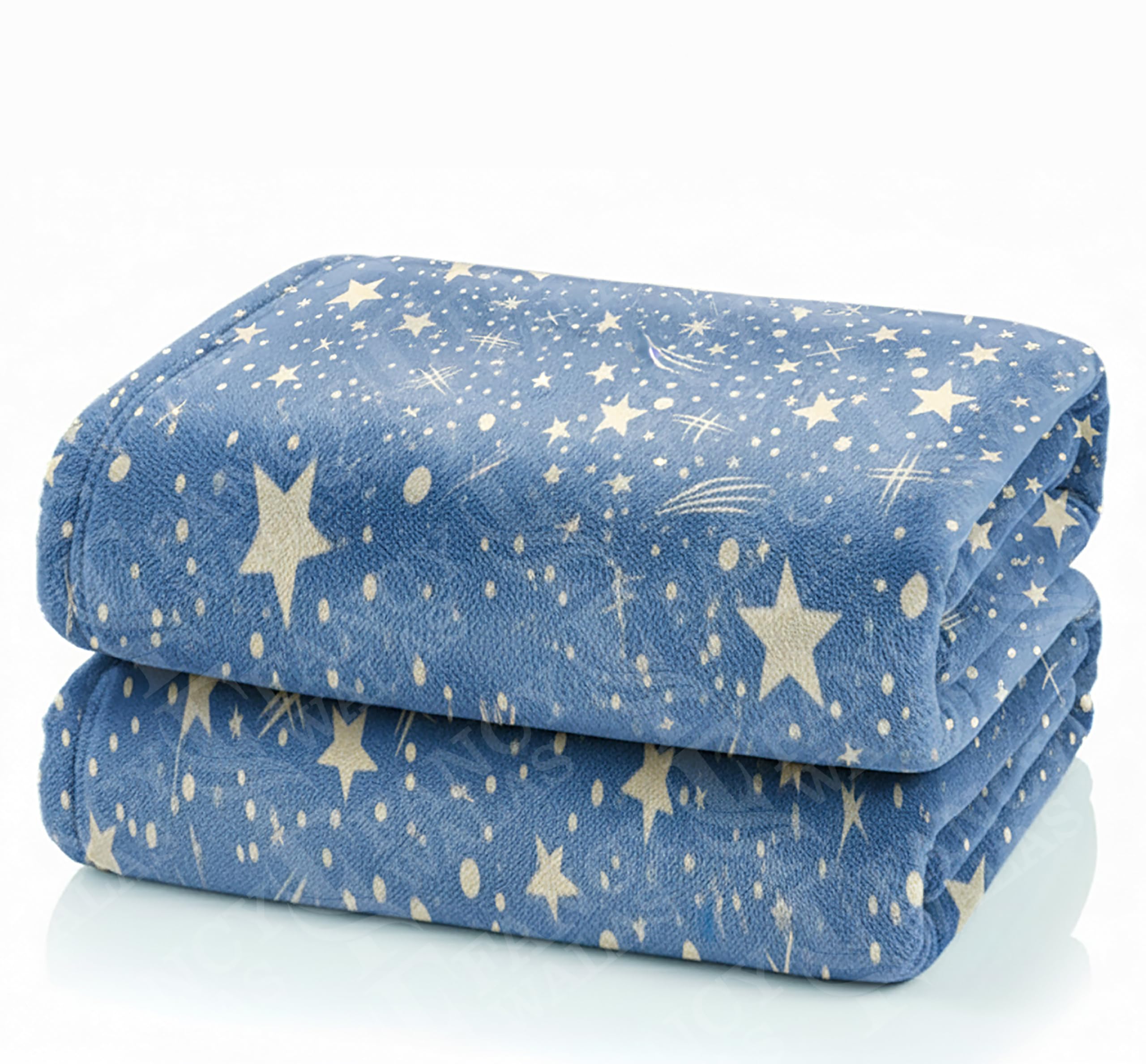 220 GSM Velvet Fur Flannel AC Blanket Double Bed Winter Blanket, Printed AC Blanket, King Size (230 x 230 Cm or 90 x 90 Inch) - Super Soft Lightweight, Plush, Fluffy (Blue Star Design)-image-31