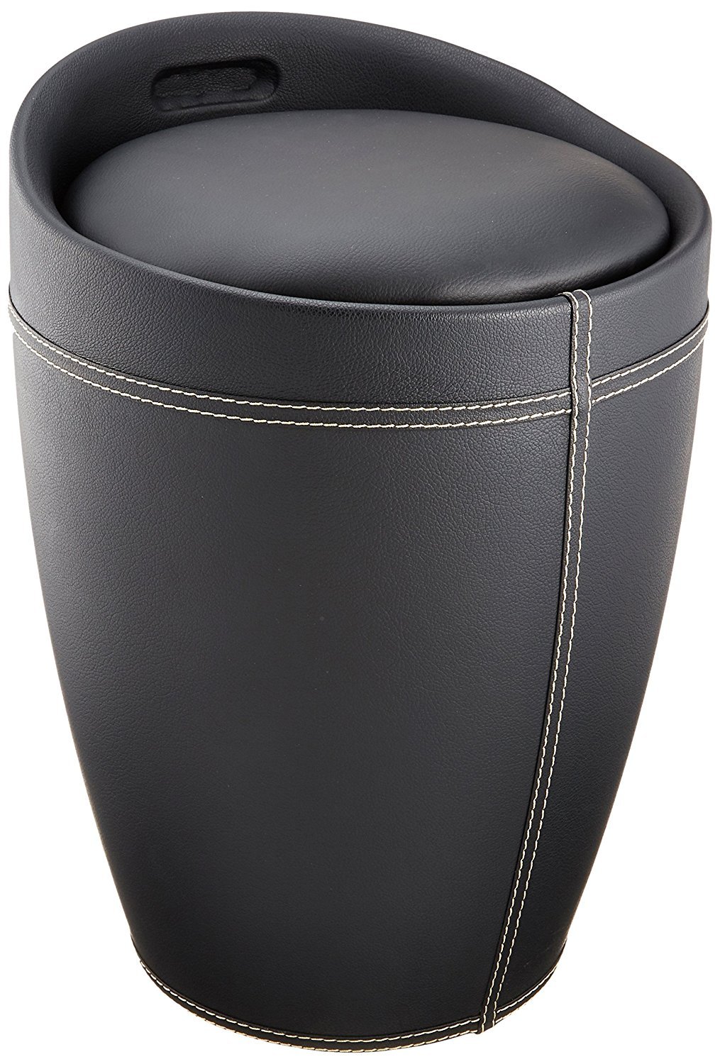 WENKO Badhocker Mod. Candy Leder Optik Schwarz, Hocker mit Stauraum für das Badezimmer und Wohnzimmer, integrierter Wäschesammler, ABS-Kunststoff, BPA-frei, Fassungsvermögen 20 L, Ø 36 x 50,5 cm