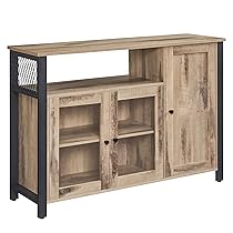 VASAGLE Credenza, Mobile da Cucina, Mobile Contenitore, con 3 Ante, per Soggiorno, Cucina, Sala da Pranzo, 33 x 110 x 75 cm, Stile Country, Marrone Cammello e Nero Inchiostro LSC096B50