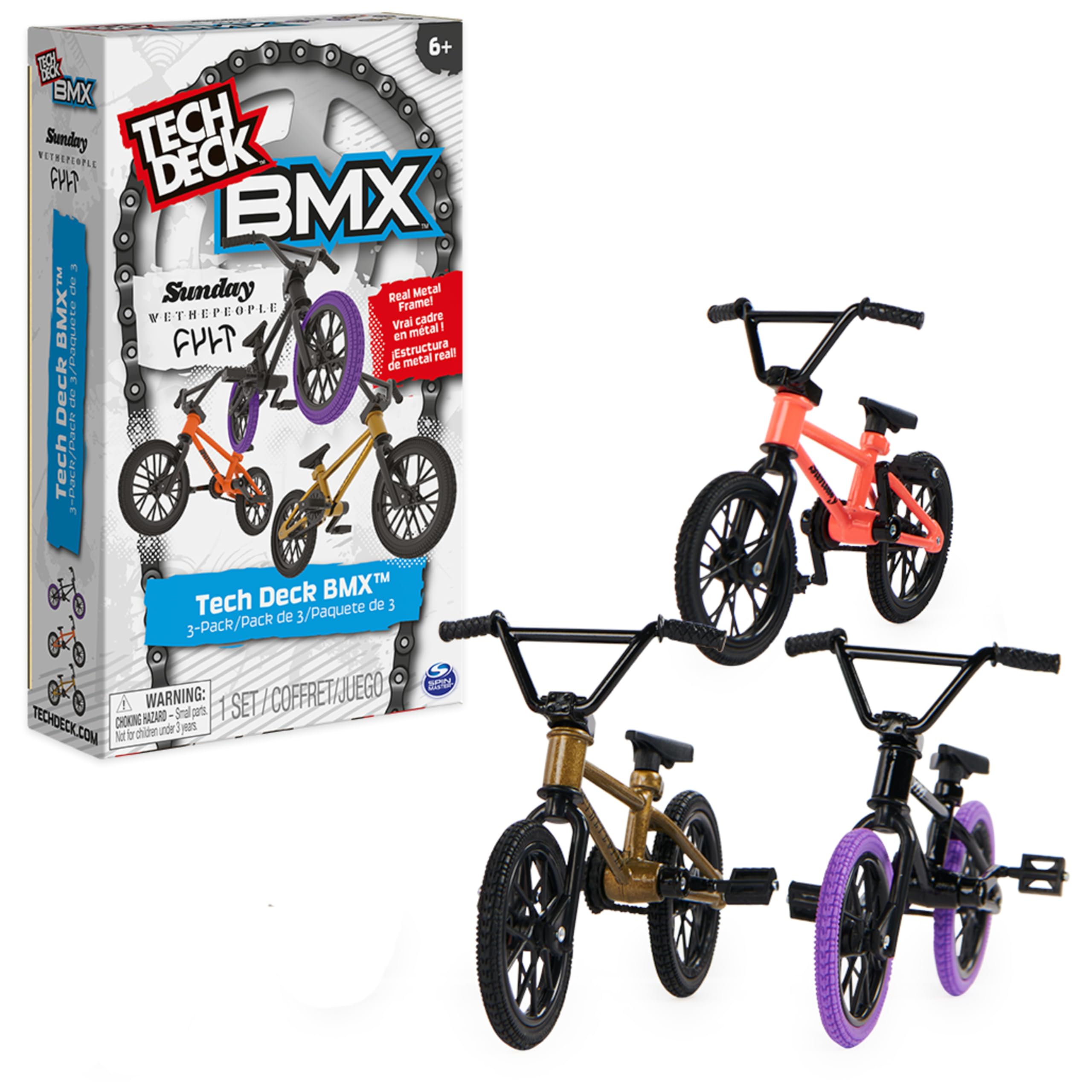 Tech Deck, BMX Finger Bike 3-Pack, Collectible and Customizable