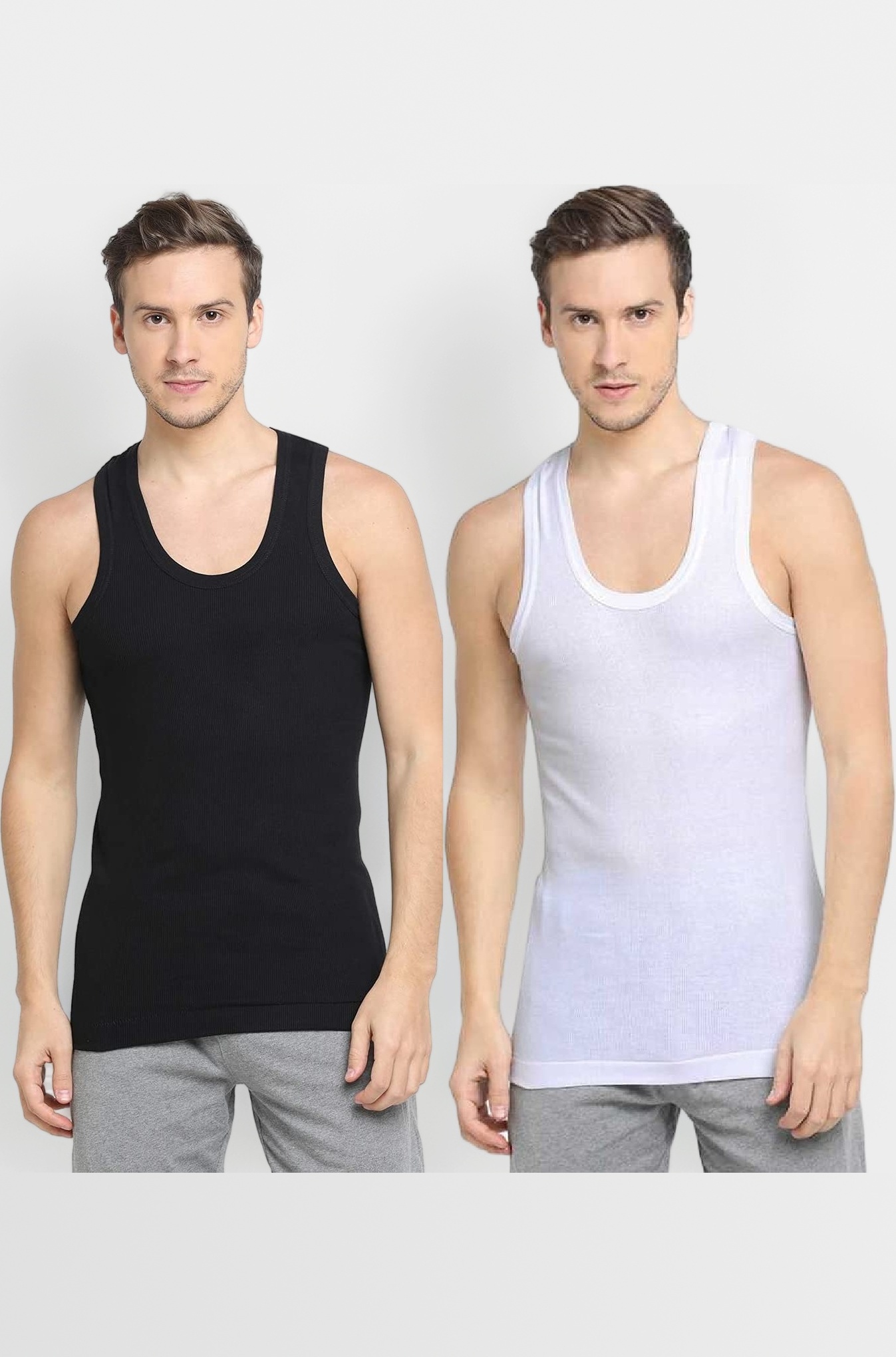 Dixcy Scott Originals Men's Solid 100% Combed Cotton Itch-Free & Comfortable Round Neck Sleeveless Under Regular Fit Shirt Tank Fit Vest Innerwear - Victory Durby | Pack of 2 Print May Vary
