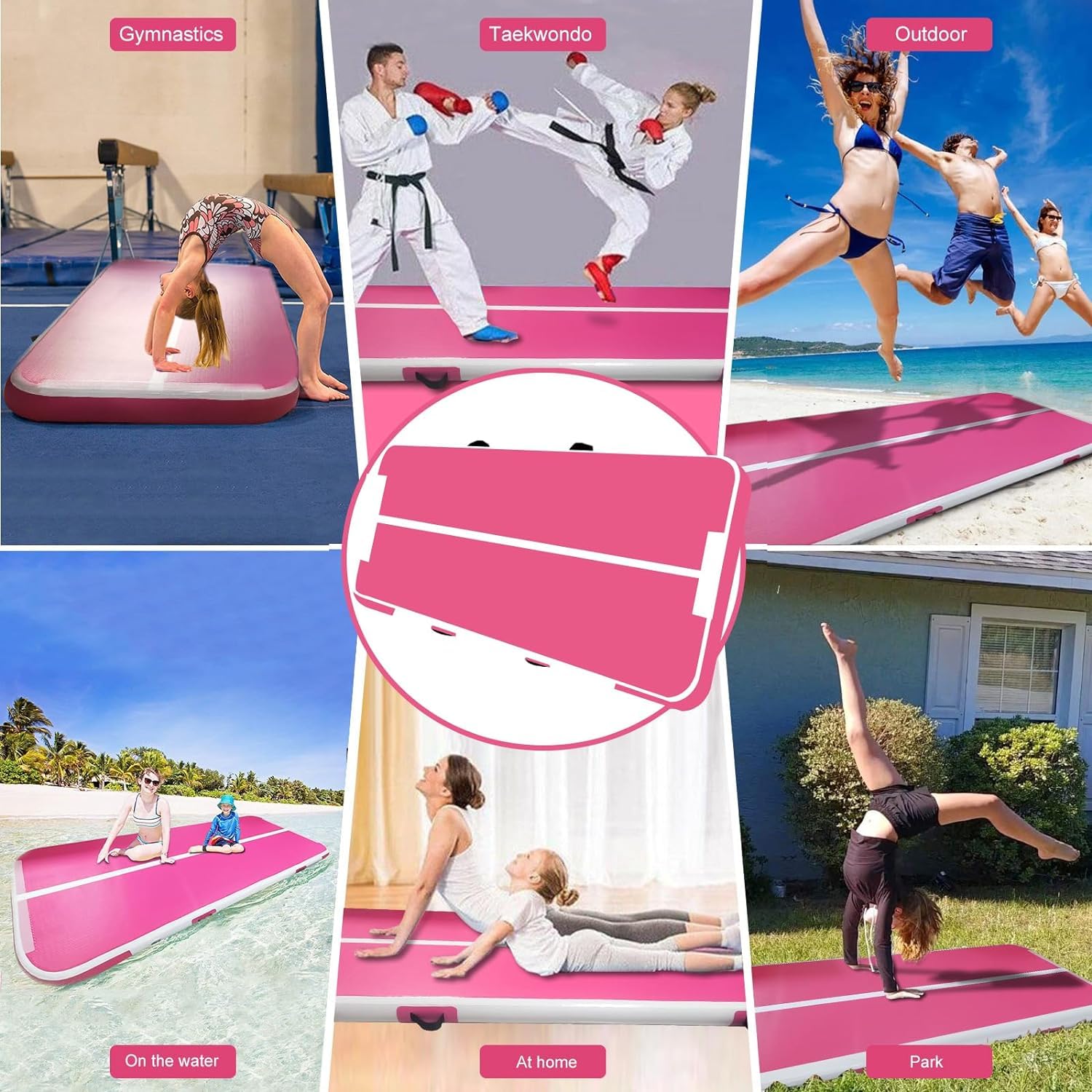 Tappetino gonfiabile per ginnastica, 3 m, spessore 10,2 cm, con pompa elettrica, per palestra, casa, all'aperto, cheerleading, yoga, acqua