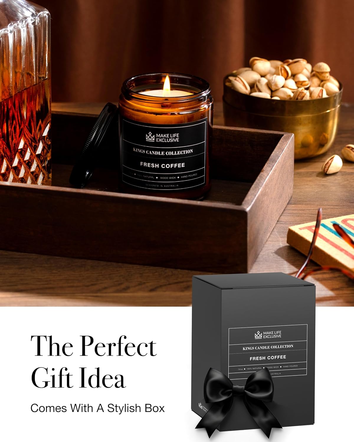 Scented Candles for Men | Fresh Coffee, Smells of Espresso | Wooden Wick, Long Lasting, Masculine Scents | Natural Soy Jar Candle for Home, Bachelor Pad Decor | The Perfect Mens Gift - Image 4